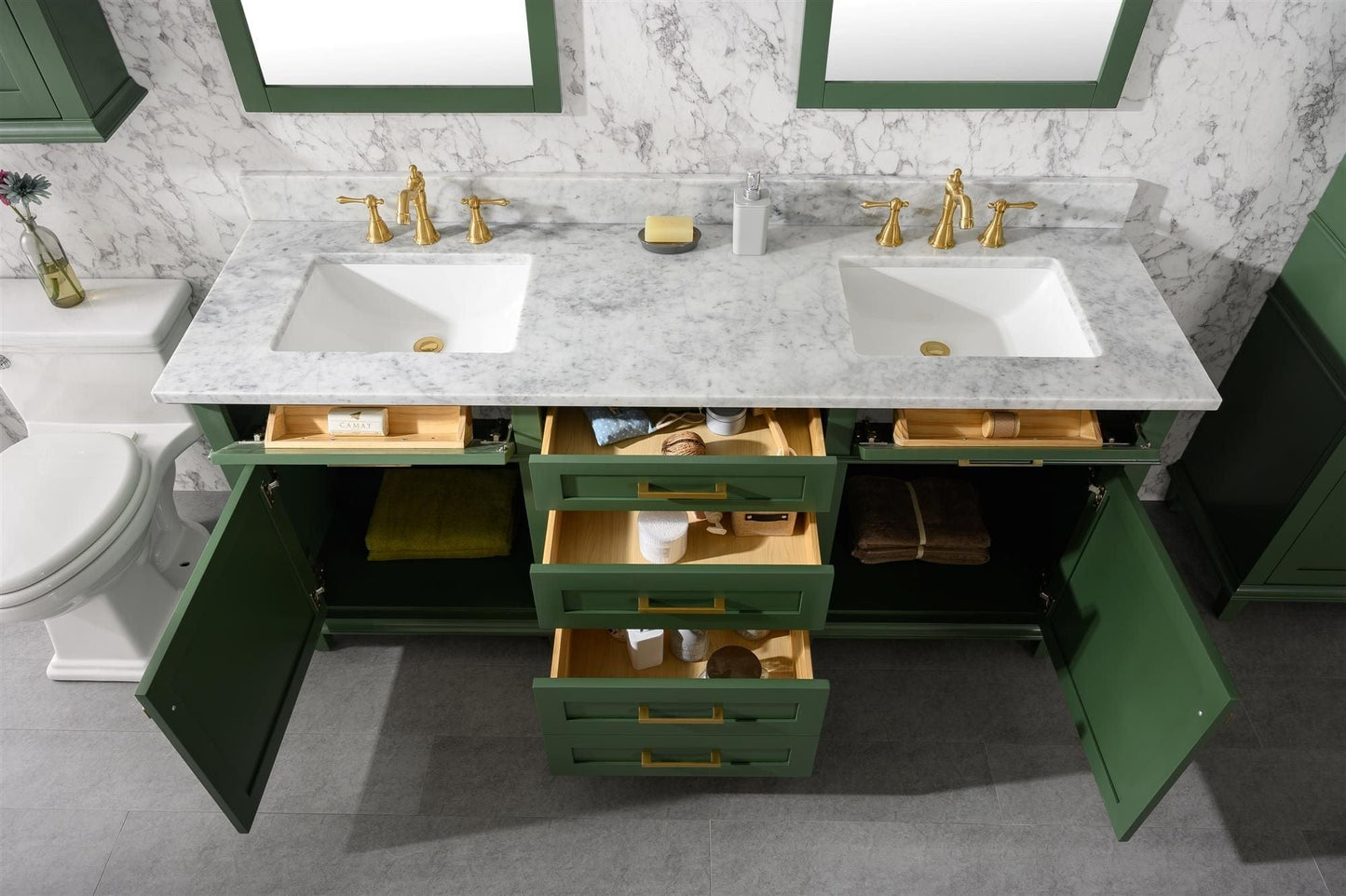 Legion Furniture WLF2272-VG Legion Furniture WLF2272-VG 72" Vogue Green Double-Sink Vanity Cabinet with Carrara White Top