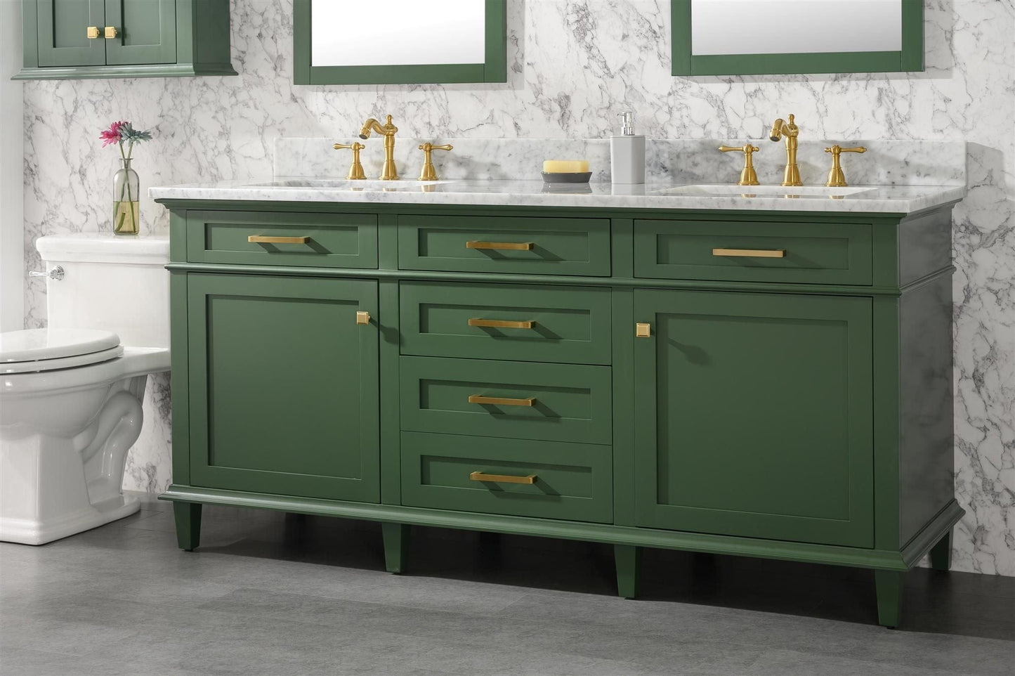 Legion Furniture WLF2272-VG Legion Furniture WLF2272-VG 72" Vogue Green Double-Sink Vanity Cabinet with Carrara White Top