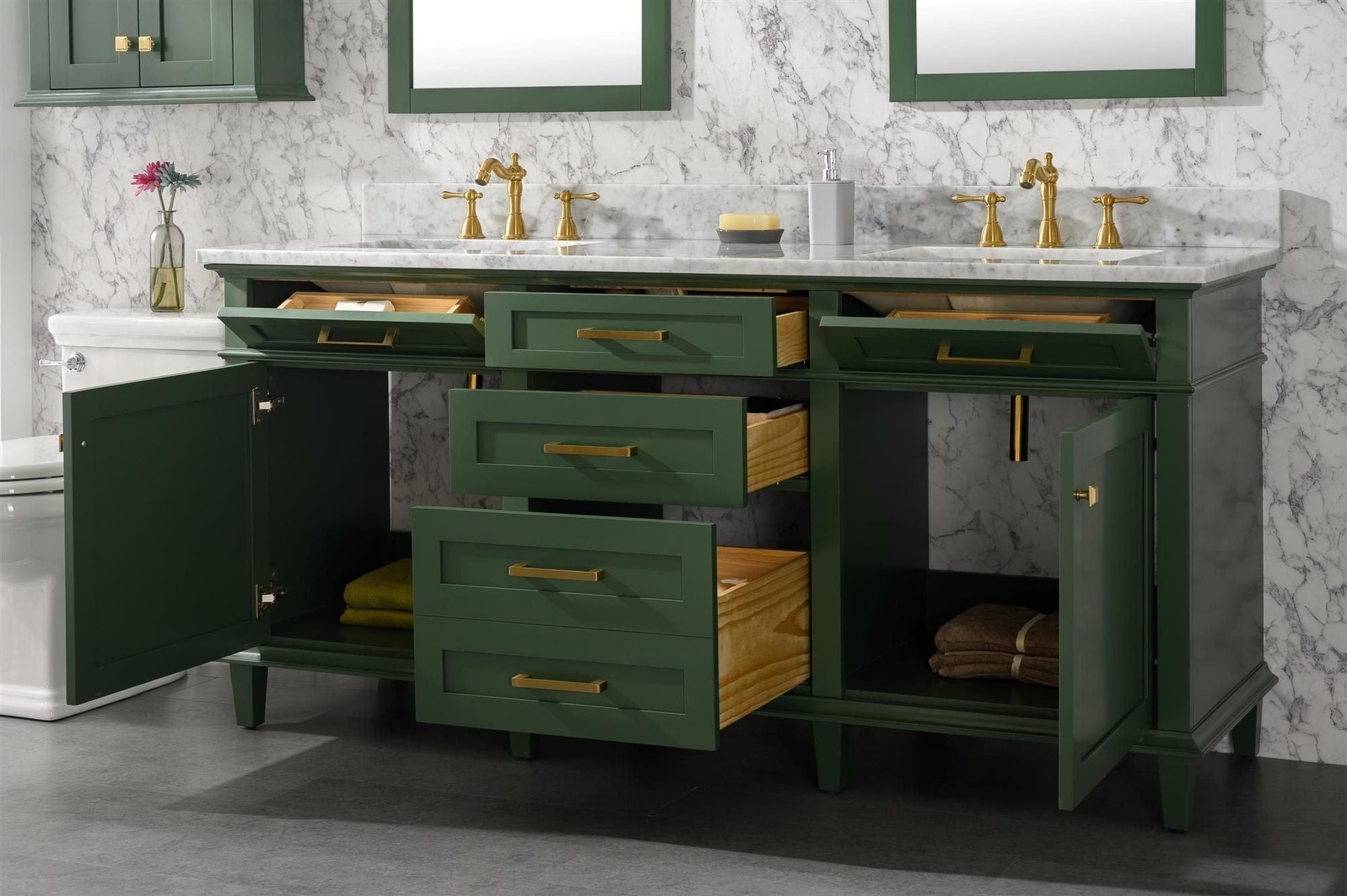 Legion Furniture WLF2272-VG Legion Furniture WLF2272-VG 72" Vogue Green Double-Sink Vanity Cabinet with Carrara White Top