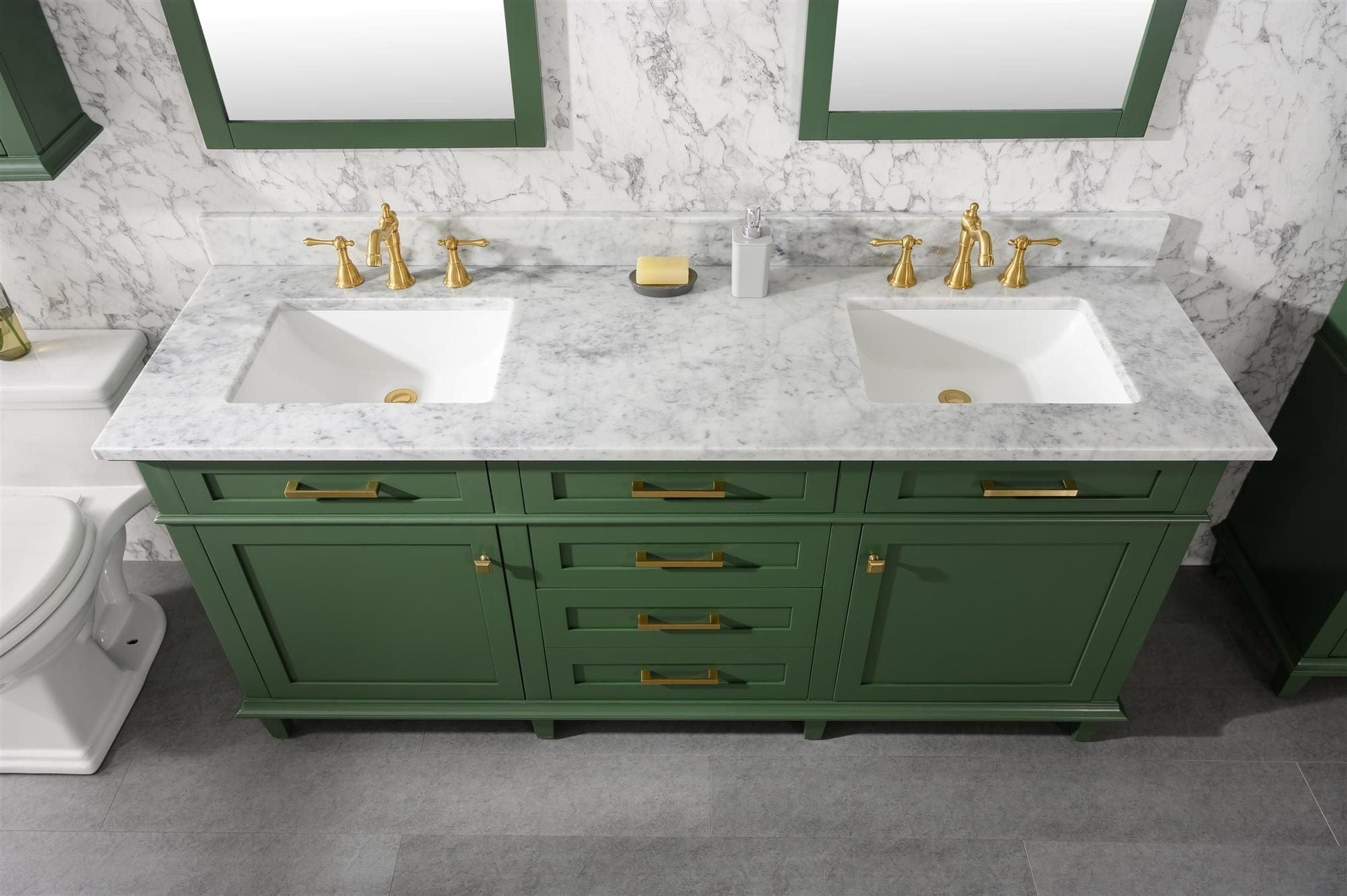 Legion Furniture WLF2272-VG Legion Furniture WLF2272-VG 72" Vogue Green Double-Sink Vanity Cabinet with Carrara White Top