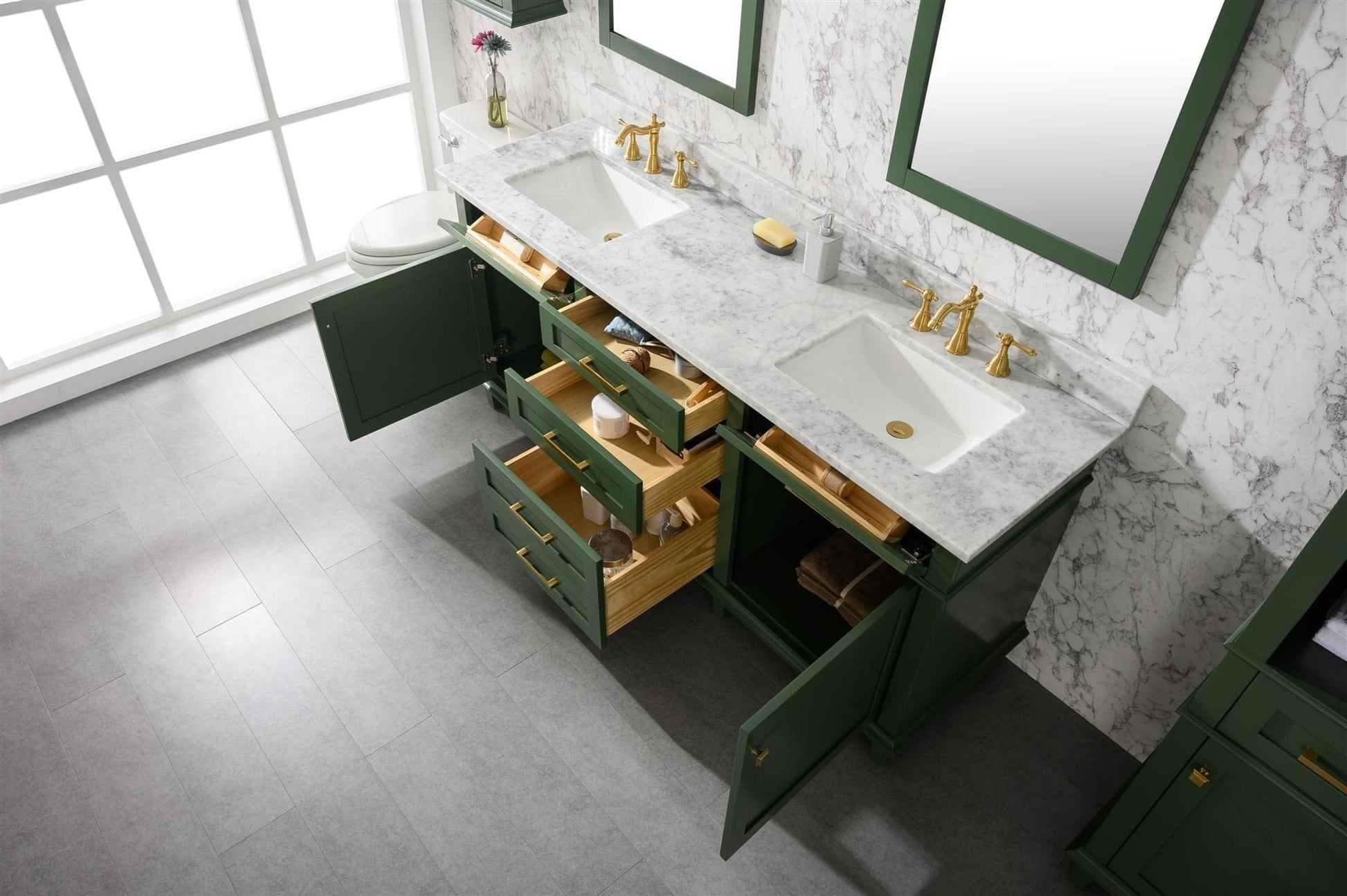 Legion Furniture WLF2272-VG Legion Furniture WLF2272-VG 72" Vogue Green Double-Sink Vanity Cabinet with Carrara White Top