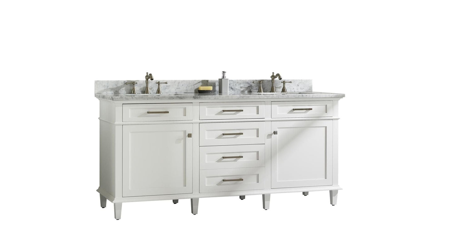 Legion Furniture WLF2272-W Legion Furniture WLF2272-W 72" White Double-Sink Vanity Cabinet with Carrara White Top