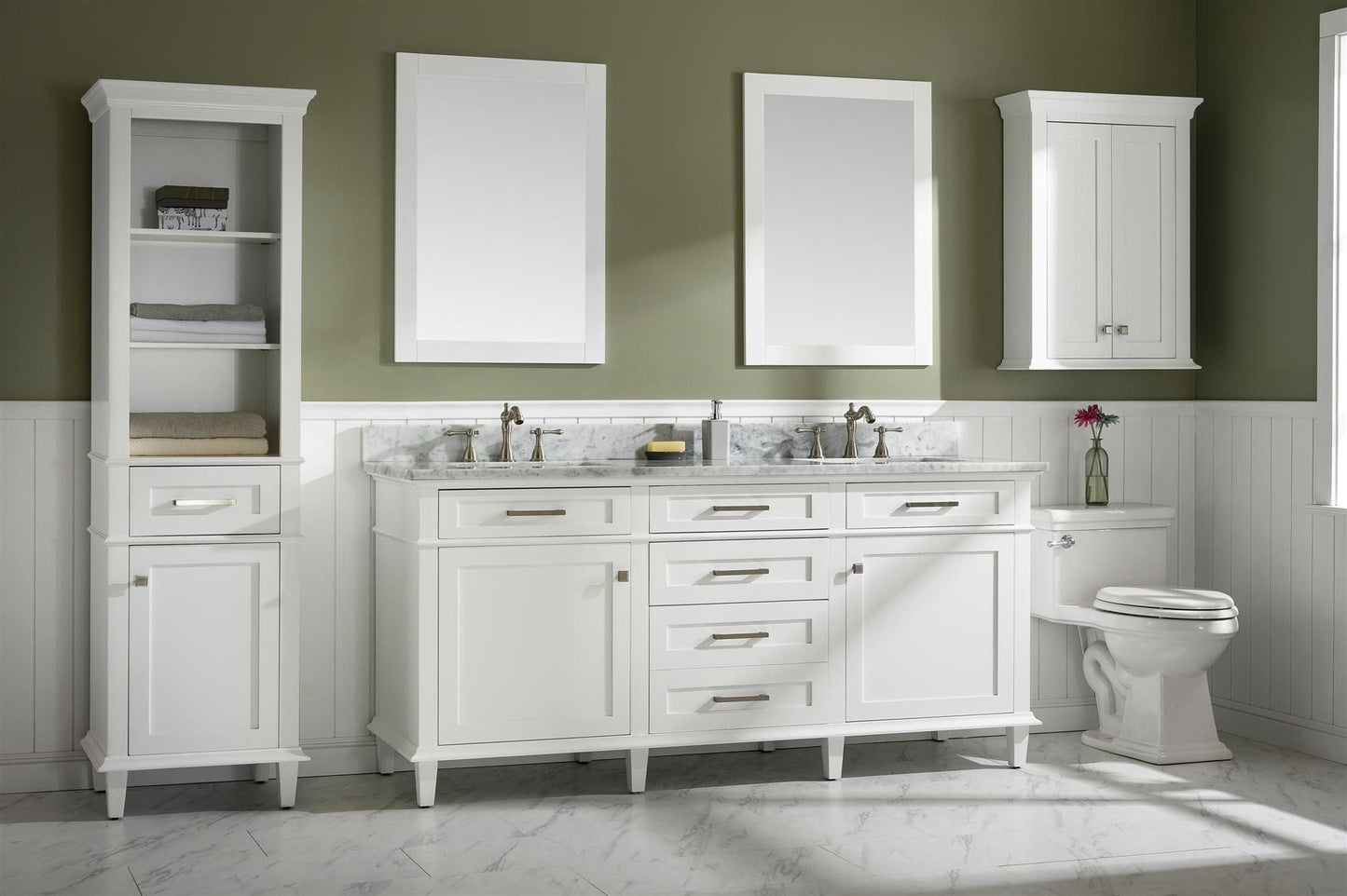 Legion Furniture WLF2272-W Legion Furniture WLF2272-W 72" White Double-Sink Vanity Cabinet with Carrara White Top