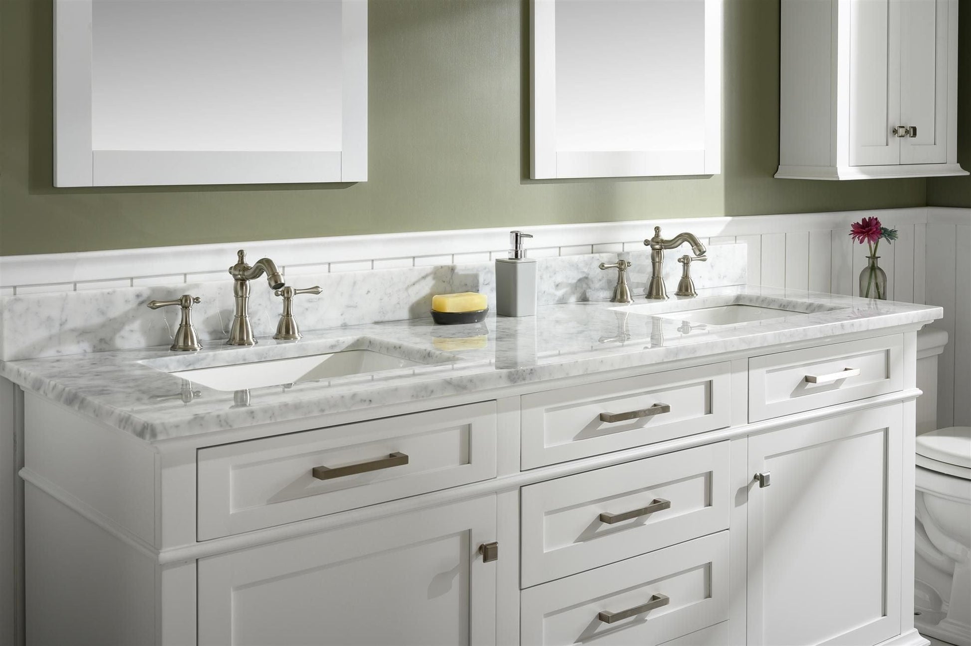 Legion Furniture WLF2272-W Legion Furniture WLF2272-W 72" White Double-Sink Vanity Cabinet with Carrara White Top