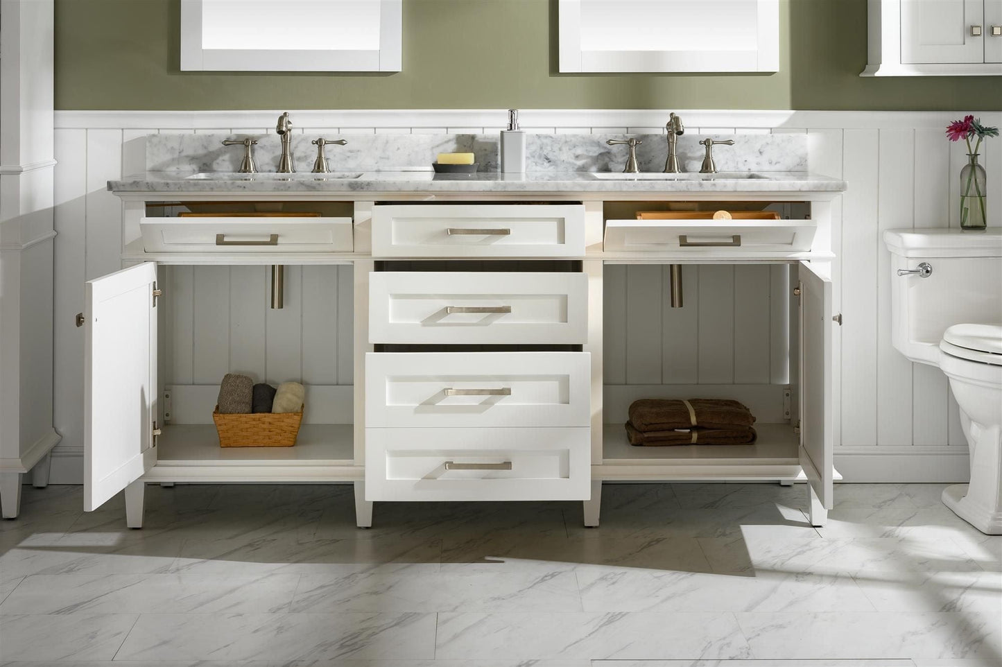 Legion Furniture WLF2272-W Legion Furniture WLF2272-W 72" White Double-Sink Vanity Cabinet with Carrara White Top