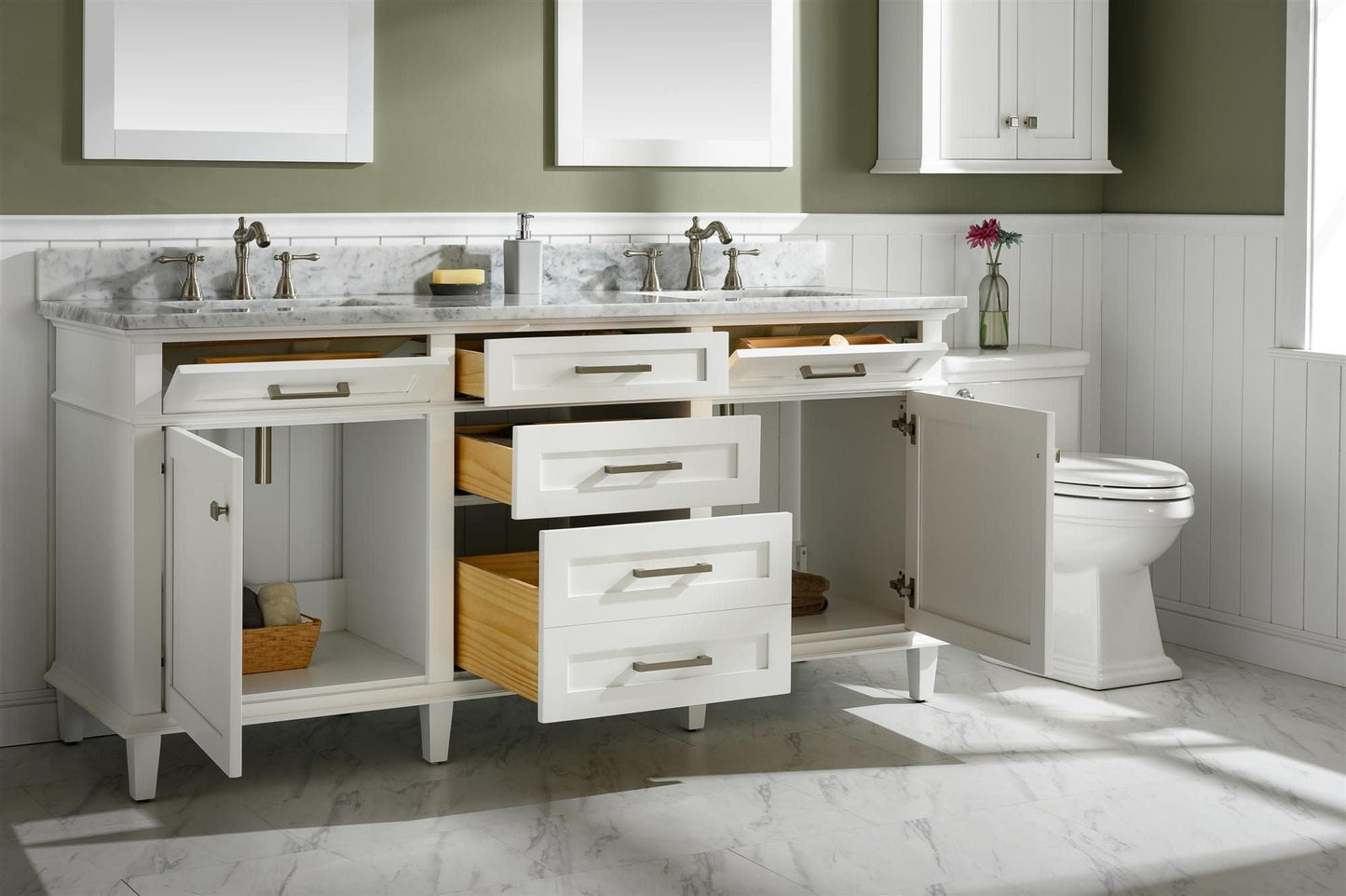 Legion Furniture WLF2272-W Legion Furniture WLF2272-W 72" White Double-Sink Vanity Cabinet with Carrara White Top