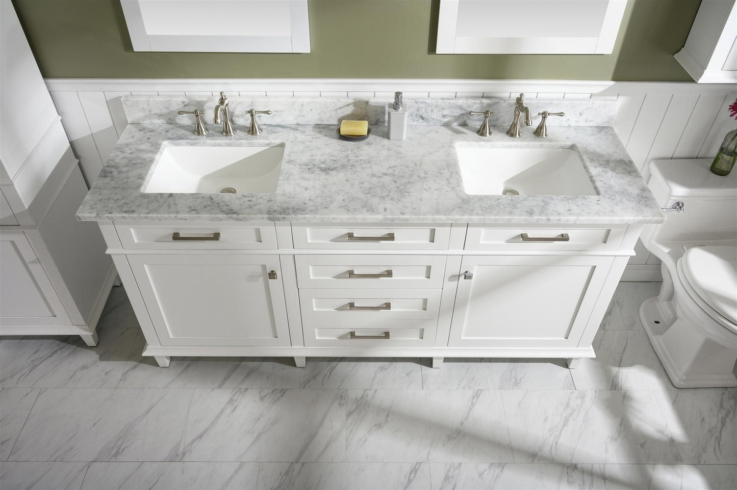 Legion Furniture WLF2272-W Legion Furniture WLF2272-W 72" White Double-Sink Vanity Cabinet with Carrara White Top