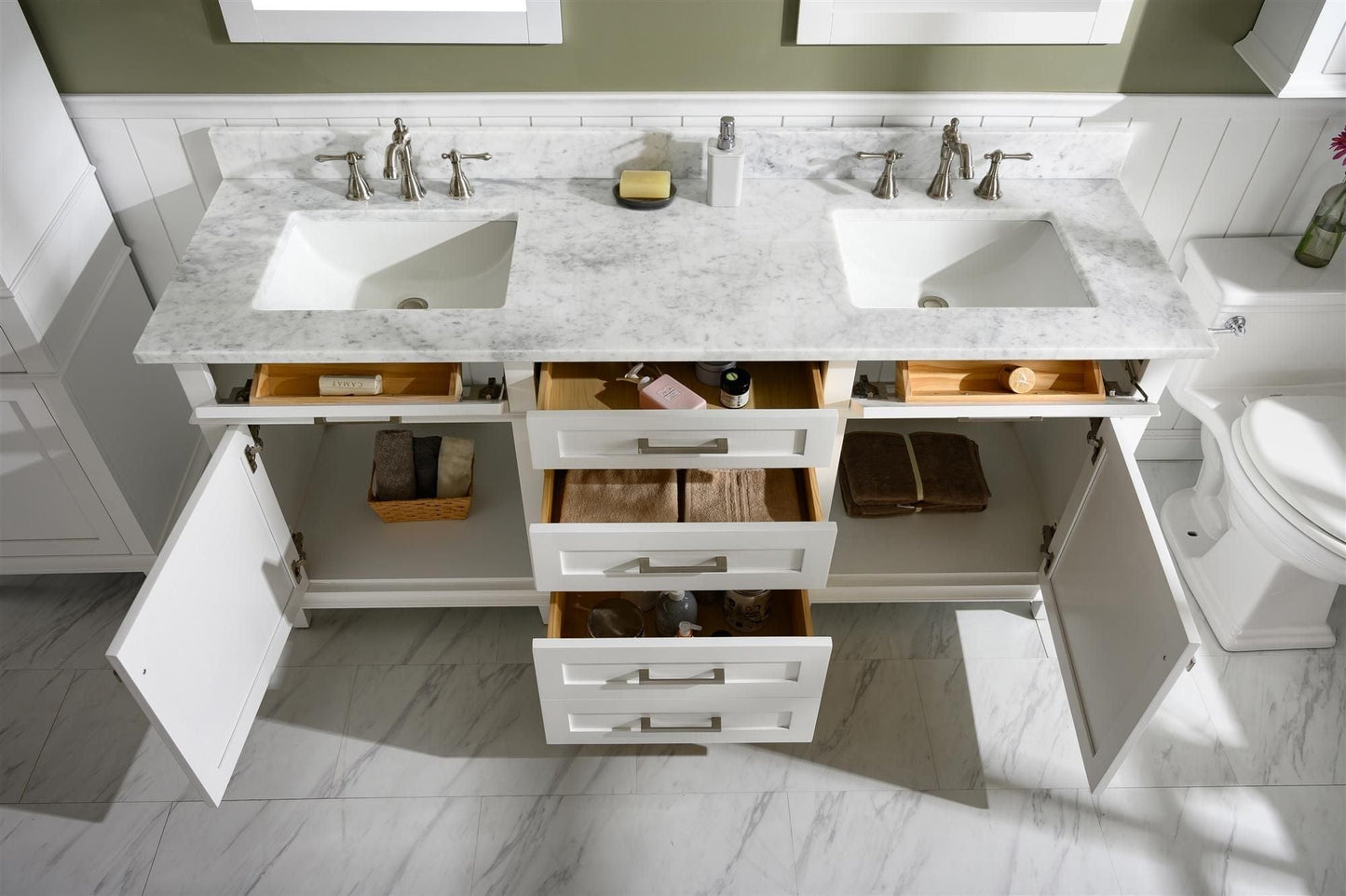 Legion Furniture WLF2272-W Legion Furniture WLF2272-W 72" White Double-Sink Vanity Cabinet with Carrara White Top