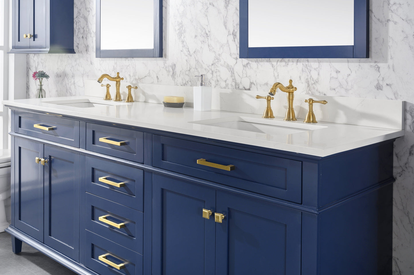 Legion Furniture WLF2280-B Legion Furniture WLF2280-B 80" Blue Double-Sink Vanity Cabinet with Carrara White Quartz Top WLF2280-CW-QZ