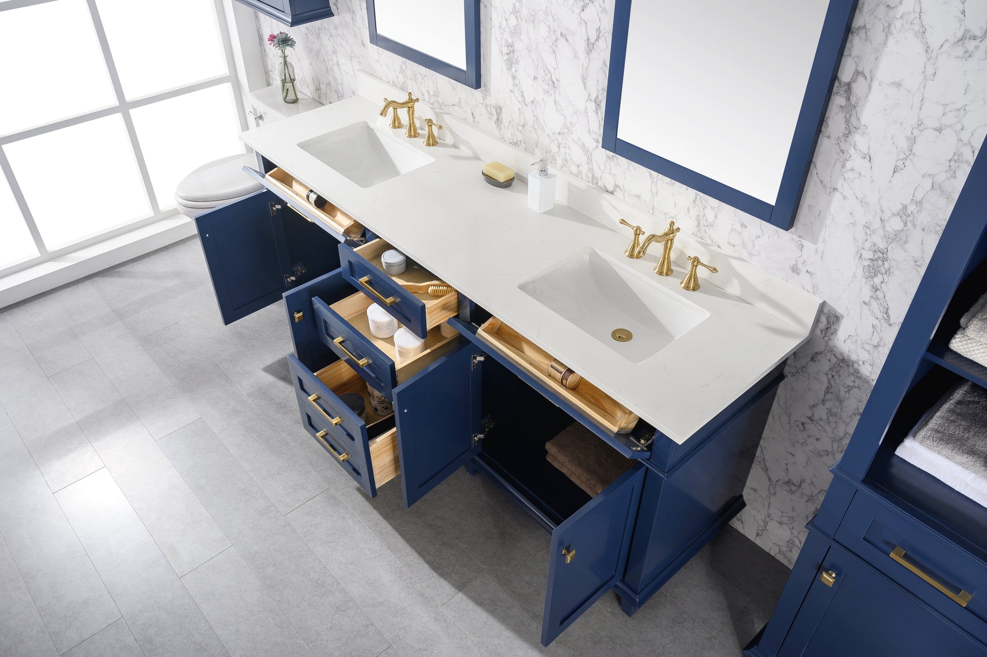 Legion Furniture WLF2280-B Legion Furniture WLF2280-B 80" Blue Double-Sink Vanity Cabinet with Carrara White Quartz Top WLF2280-CW-QZ