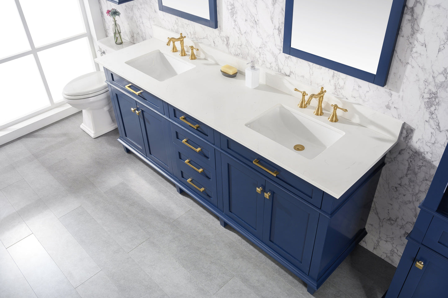 Legion Furniture WLF2280-B Legion Furniture WLF2280-B 80" Blue Double-Sink Vanity Cabinet with Carrara White Quartz Top WLF2280-CW-QZ