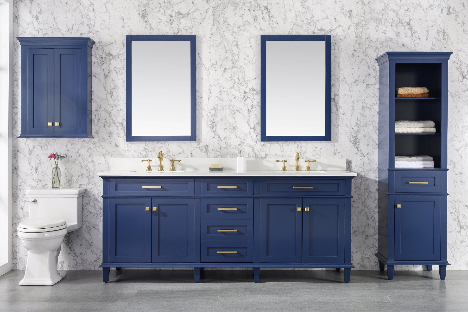 Legion Furniture WLF2280-B Legion Furniture WLF2280-B 80" Blue Double-Sink Vanity Cabinet with Carrara White Quartz Top WLF2280-CW-QZ