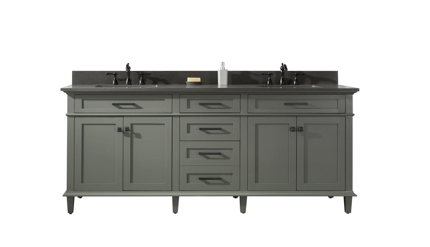 Legion Furniture WLF2280-PG Legion Furniture WLF2280-PG 80" Pewter Green Double-Sink Vanity Cabinet with Blue Limestone Quartz Top WLF2280-BS-QZ