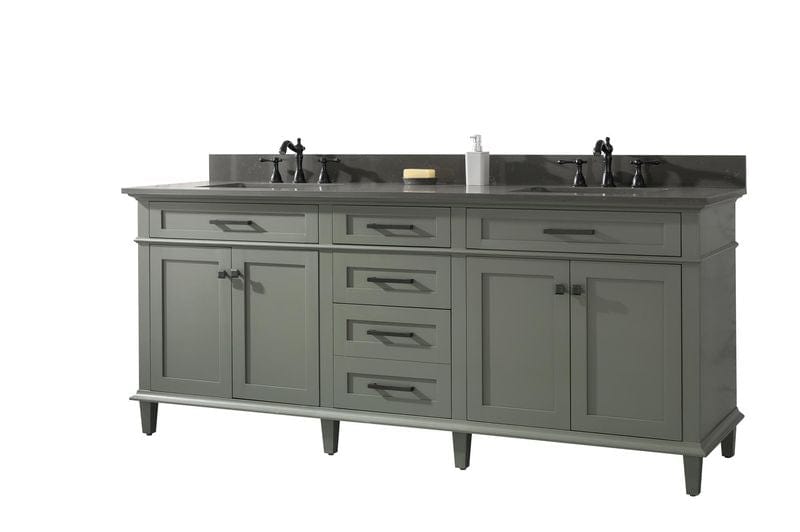 Legion Furniture WLF2280-PG Legion Furniture WLF2280-PG 80" Pewter Green Double-Sink Vanity Cabinet with Blue Limestone Quartz Top WLF2280-BS-QZ