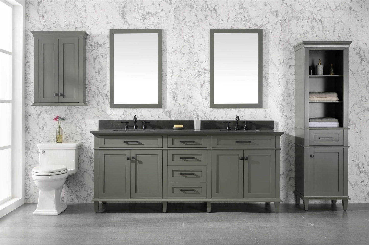 Legion Furniture WLF2280-PG Legion Furniture WLF2280-PG 80" Pewter Green Double-Sink Vanity Cabinet with Blue Limestone Quartz Top WLF2280-BS-QZ