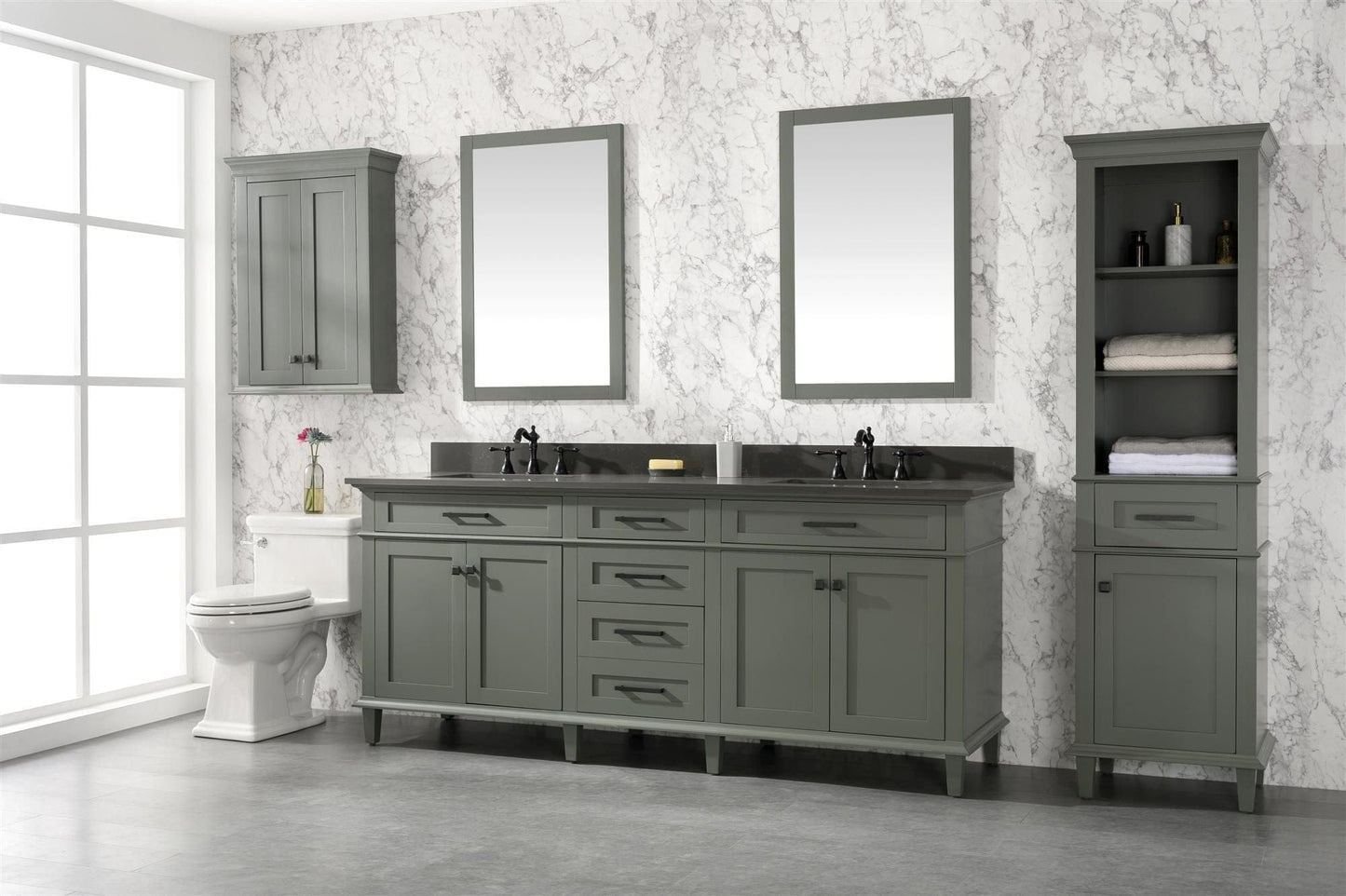 Legion Furniture WLF2280-PG Legion Furniture WLF2280-PG 80" Pewter Green Double-Sink Vanity Cabinet with Blue Limestone Quartz Top WLF2280-BS-QZ