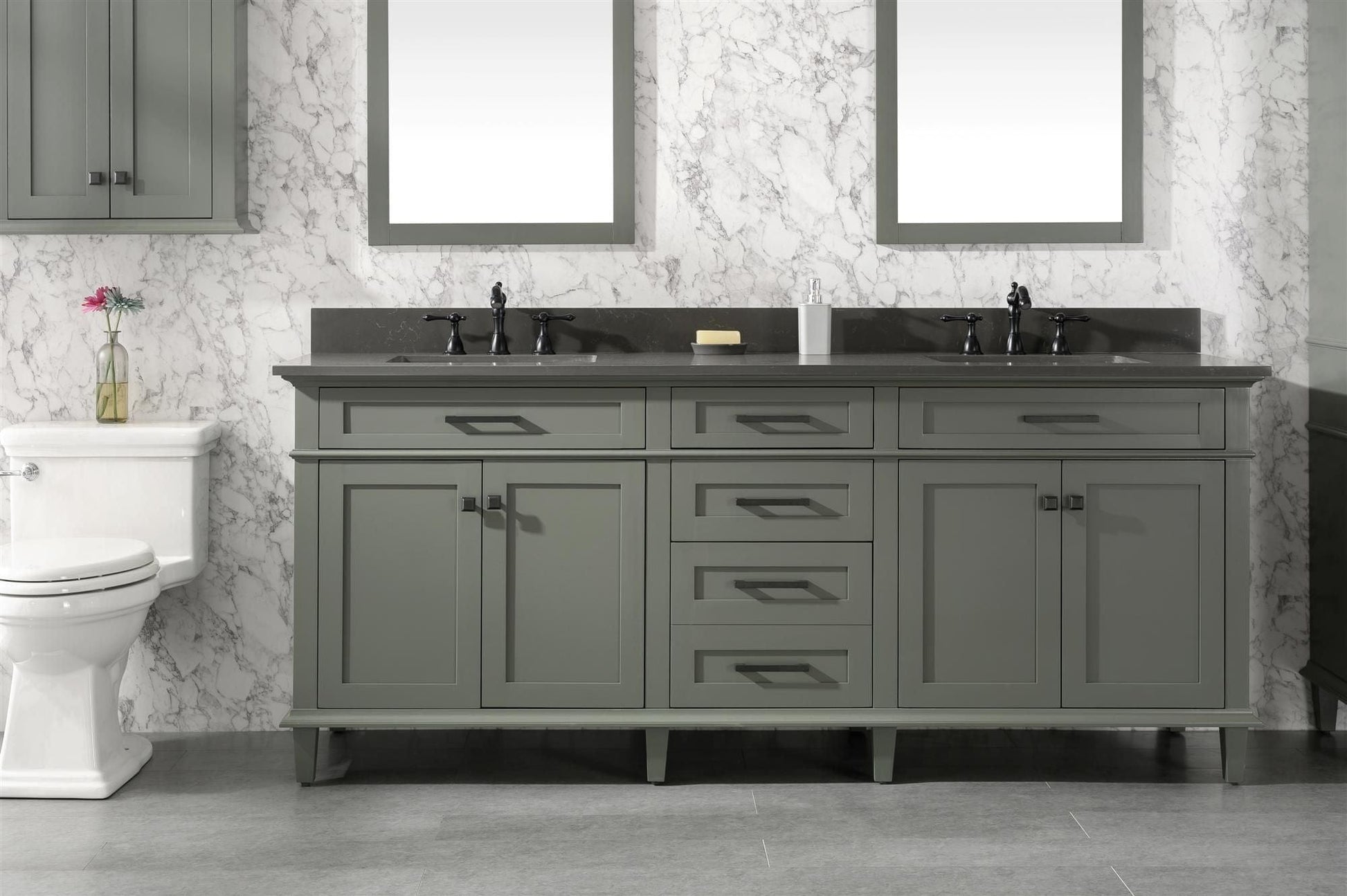 Legion Furniture WLF2280-PG Legion Furniture WLF2280-PG 80" Pewter Green Double-Sink Vanity Cabinet with Blue Limestone Quartz Top WLF2280-BS-QZ