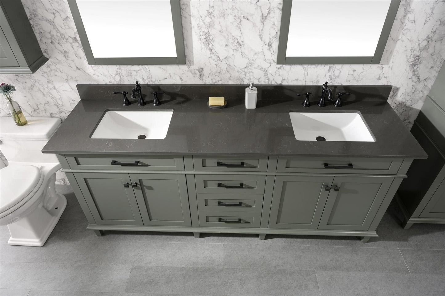 Legion Furniture WLF2280-PG Legion Furniture WLF2280-PG 80" Pewter Green Double-Sink Vanity Cabinet with Blue Limestone Quartz Top WLF2280-BS-QZ