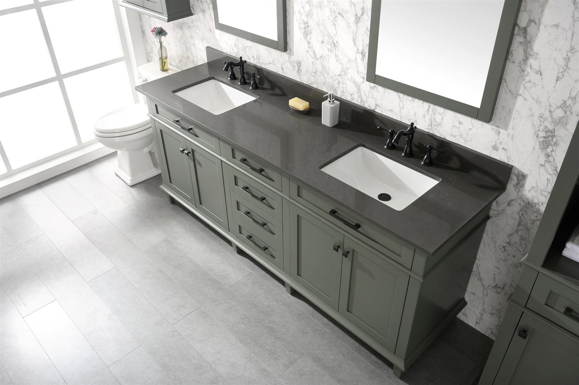 Legion Furniture WLF2280-PG Legion Furniture WLF2280-PG 80" Pewter Green Double-Sink Vanity Cabinet with Blue Limestone Quartz Top WLF2280-BS-QZ