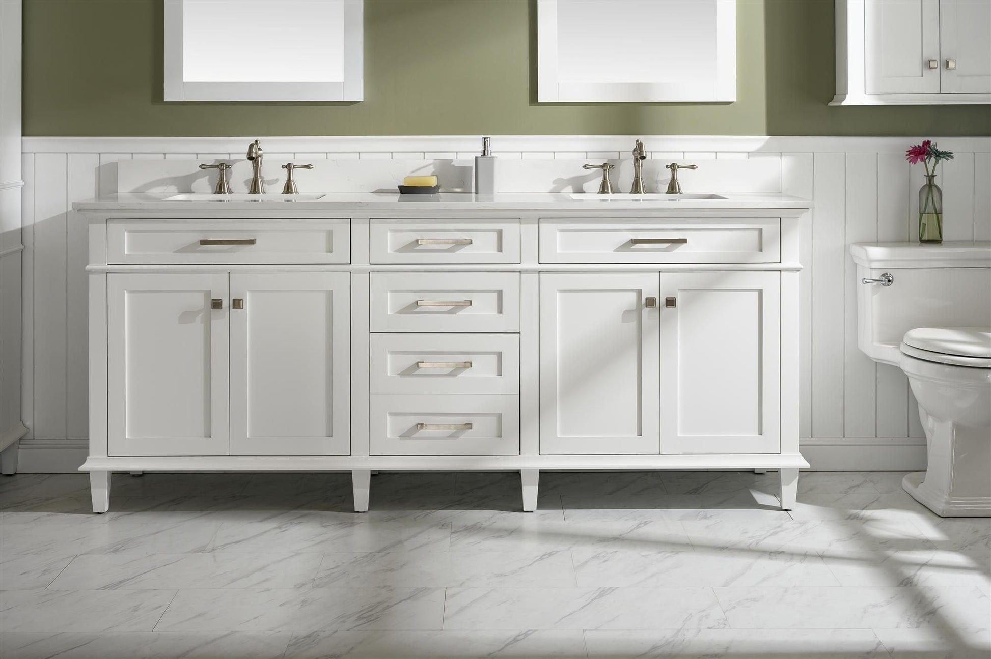 Legion Furniture WLF2280-W Legion Furniture WLF2280-W 80" White Double-Sink Vanity Cabinet with Carrara White Quartz Top WLF2280-CW-QZ