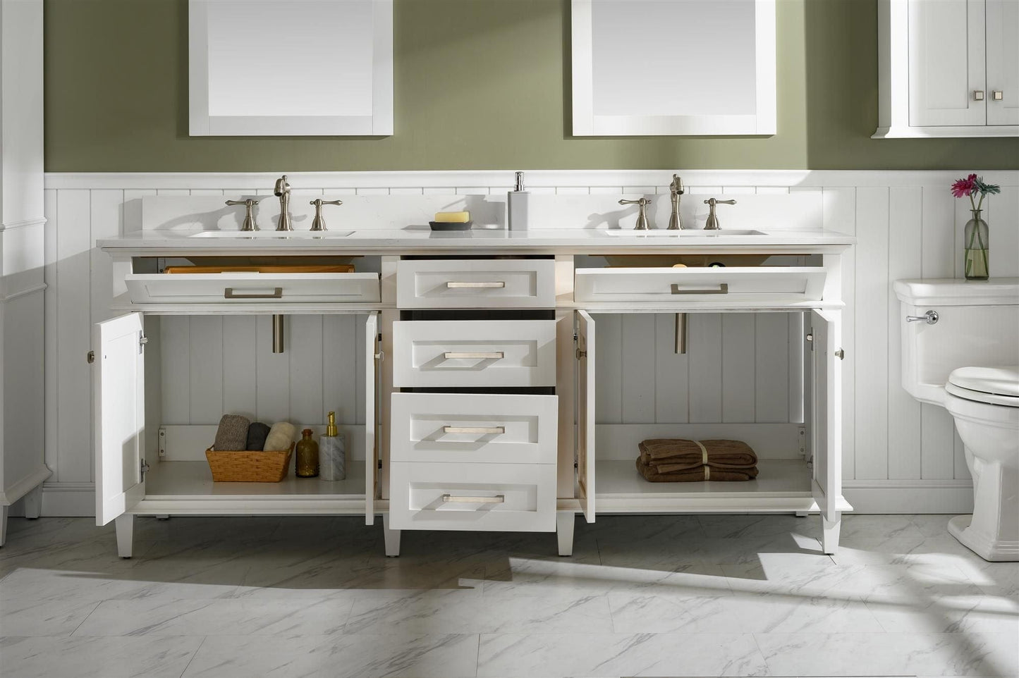 Legion Furniture WLF2280-W Legion Furniture WLF2280-W 80" White Double-Sink Vanity Cabinet with Carrara White Quartz Top WLF2280-CW-QZ