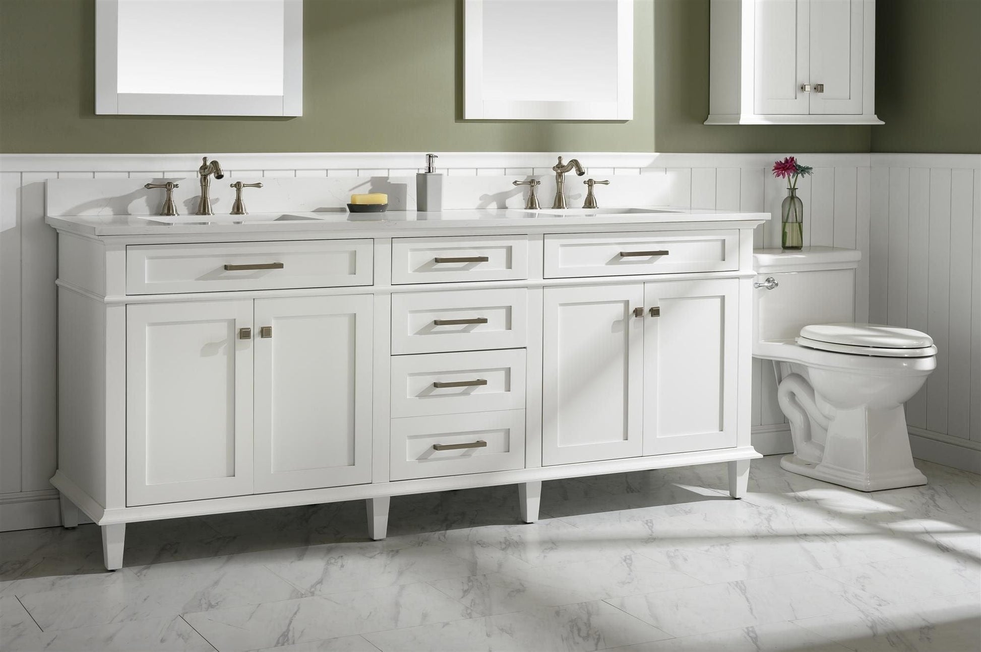 Legion Furniture WLF2280-W Legion Furniture WLF2280-W 80" White Double-Sink Vanity Cabinet with Carrara White Quartz Top WLF2280-CW-QZ