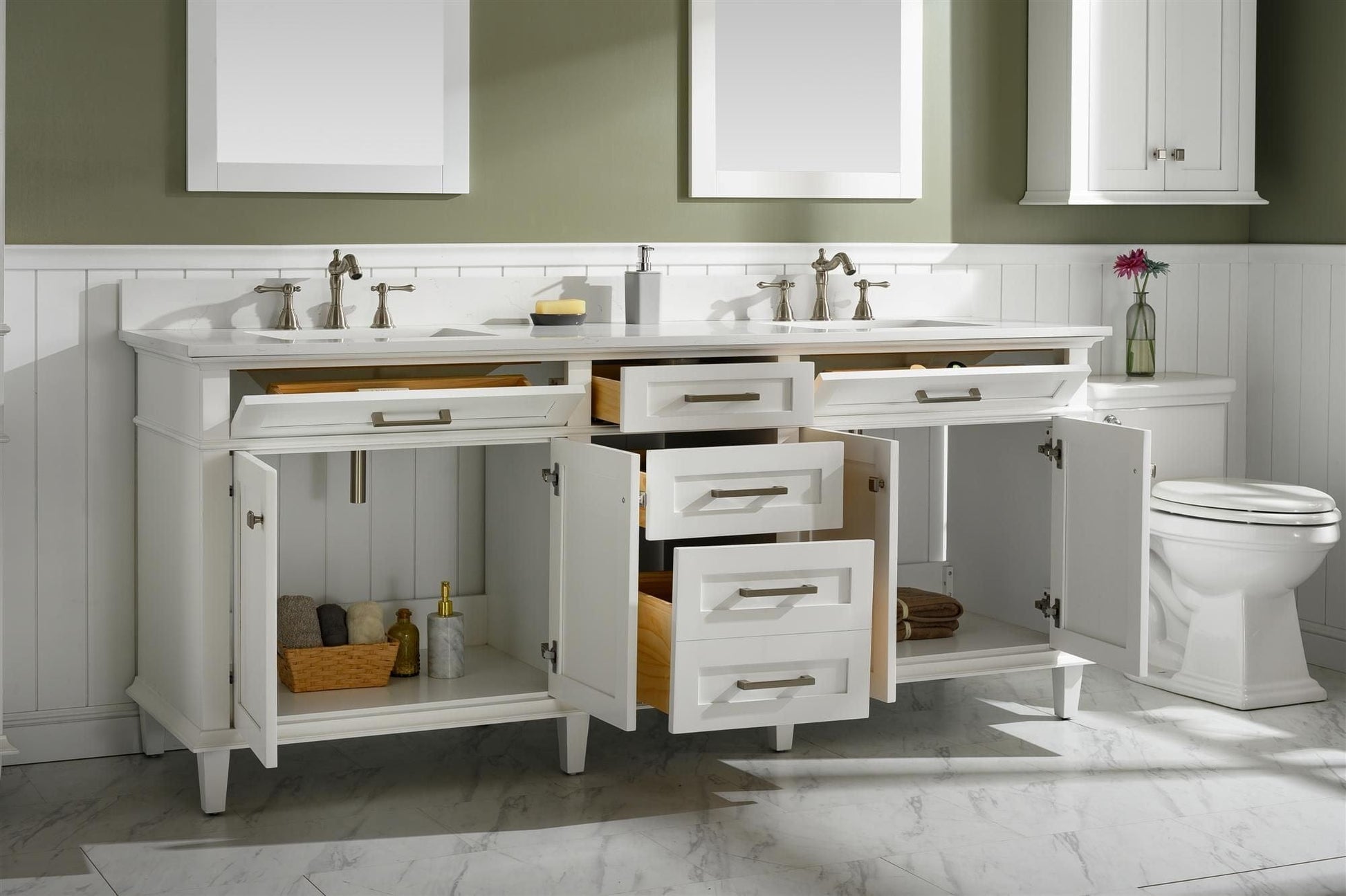 Legion Furniture WLF2280-W Legion Furniture WLF2280-W 80" White Double-Sink Vanity Cabinet with Carrara White Quartz Top WLF2280-CW-QZ