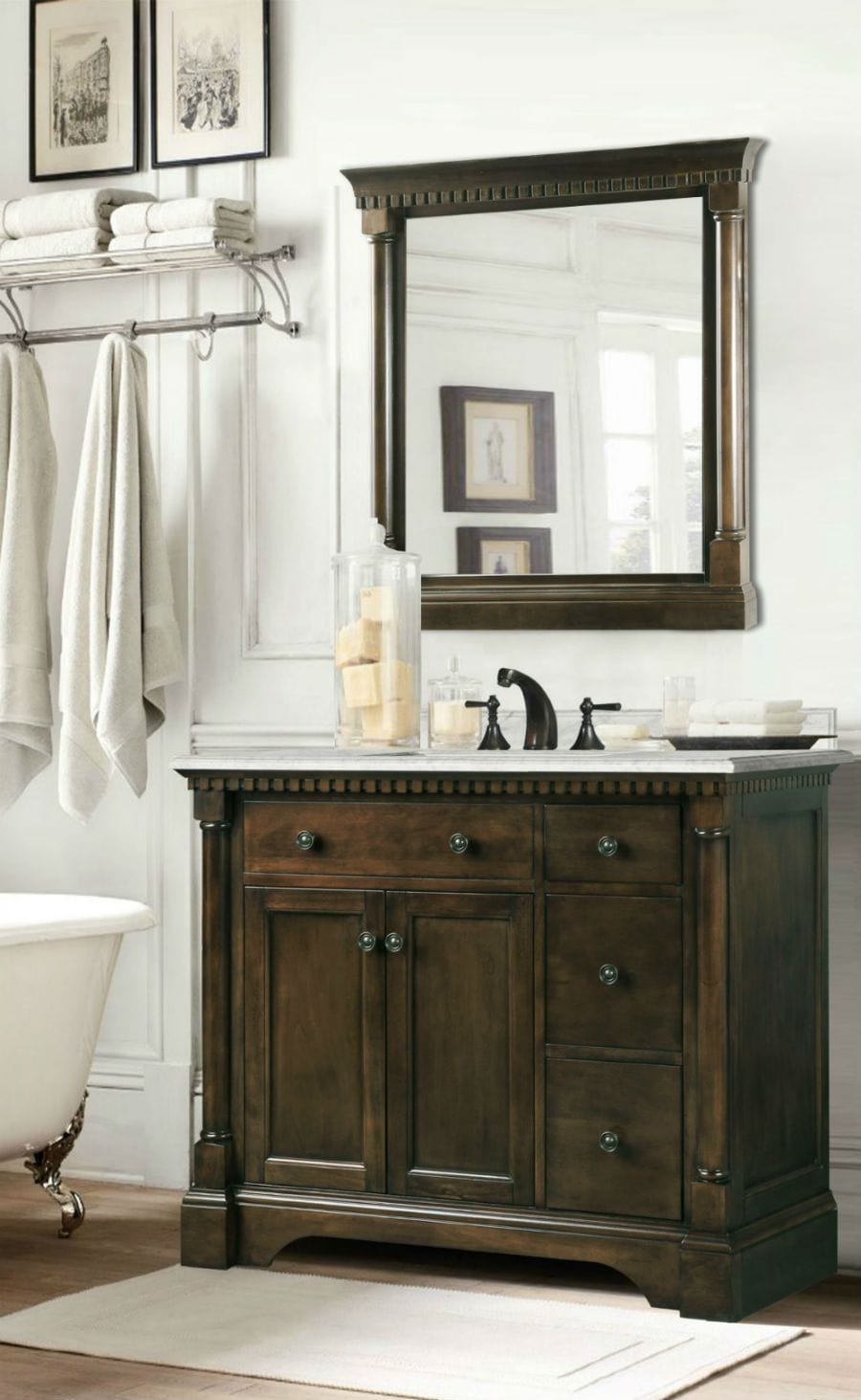 Legion Furniture WLF6036-36" Legion Furniture WLF6036-36" 36" Antique Coffee Sink Vanity with Carrara White Top and Matching Backsplash without Faucet