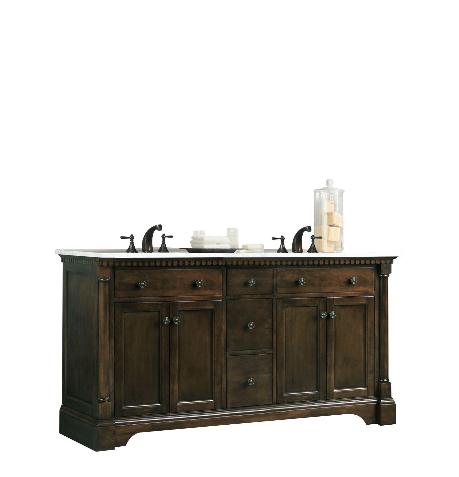 Legion Furniture WLF6036-60" Legion Furniture WLF6036-60" 60" Antique Coffee Sink Vanity with Carrara White Top and Matching Backsplash without Faucet