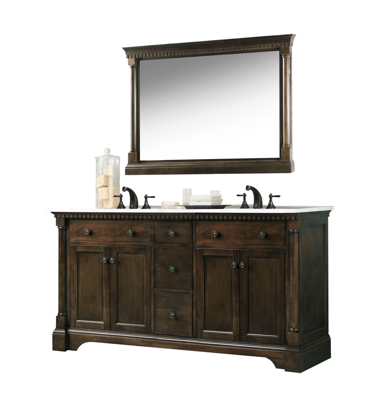 Legion Furniture WLF6036-60" Legion Furniture WLF6036-60" 60" Antique Coffee Sink Vanity with Carrara White Top and Matching Backsplash without Faucet