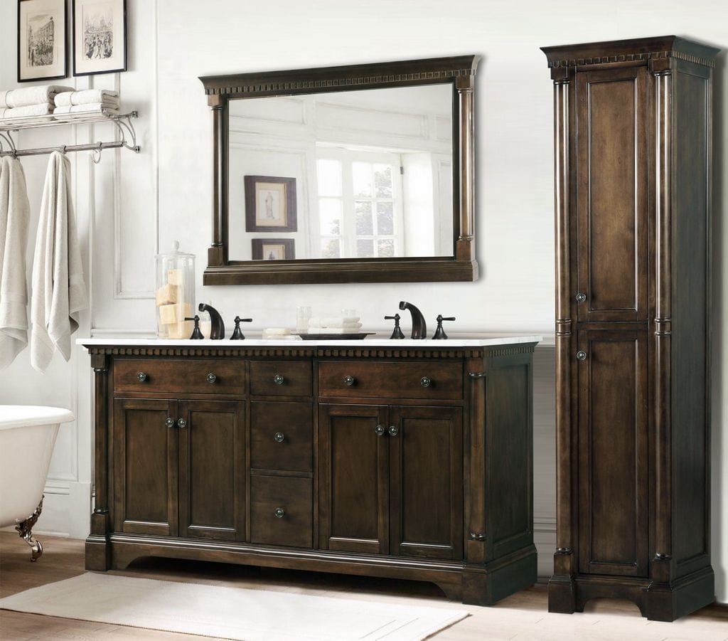 Legion Furniture WLF6036-60" Legion Furniture WLF6036-60" 60" Antique Coffee Sink Vanity with Carrara White Top and Matching Backsplash without Faucet