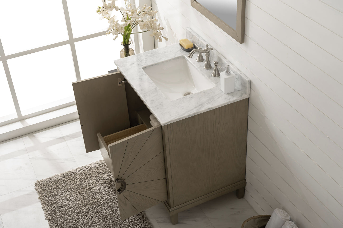 Legion Furniture WLF7040-30-AGO-CW Legion Furniture WLF7040-30-AGO-CW 30" Antique Gray Oak Vanity with Carrara White Top