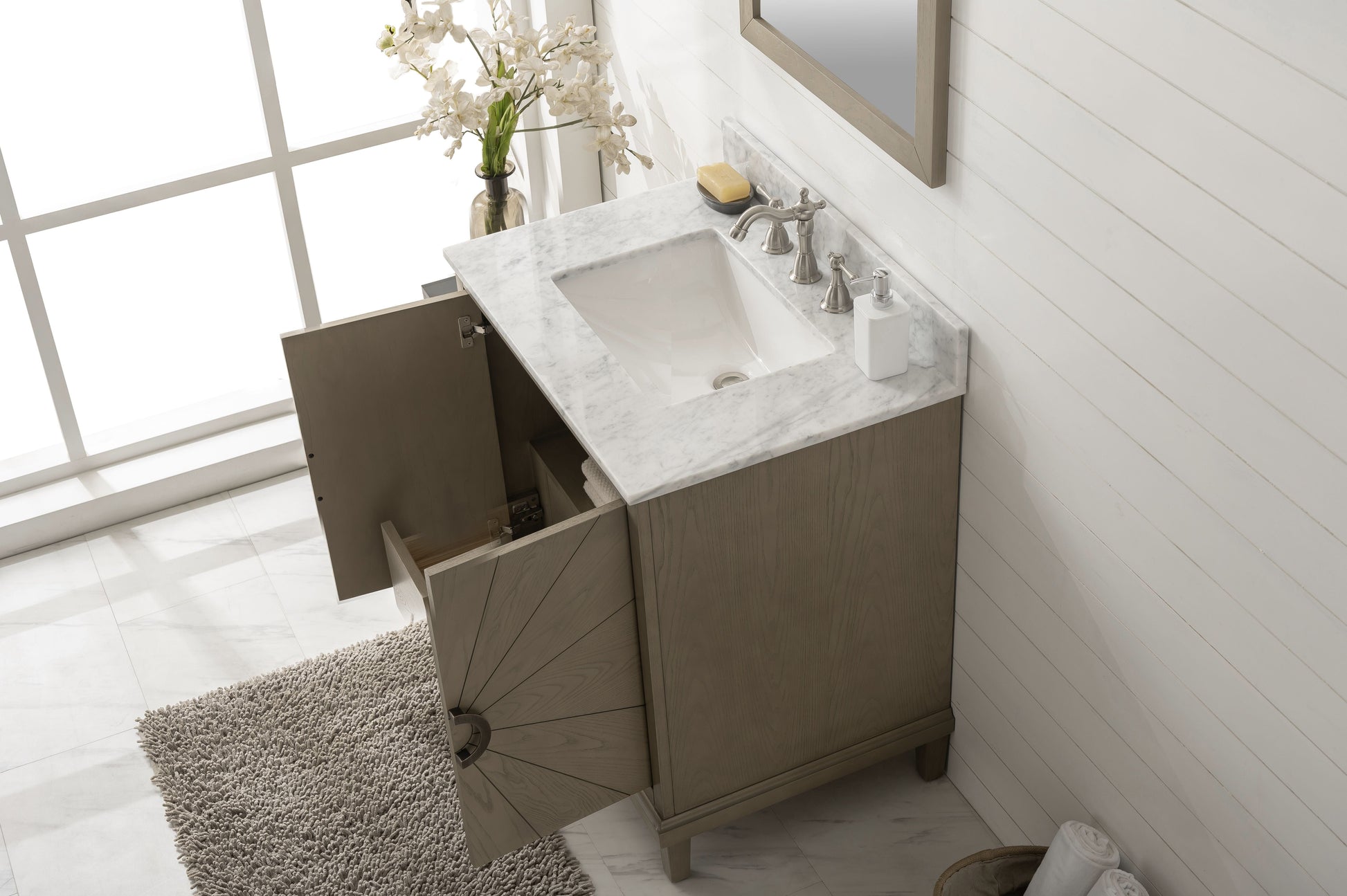 Legion Furniture WLF7040-30-AGO-CW Legion Furniture WLF7040-30-AGO-CW 30" Antique Gray Oak Vanity with Carrara White Top