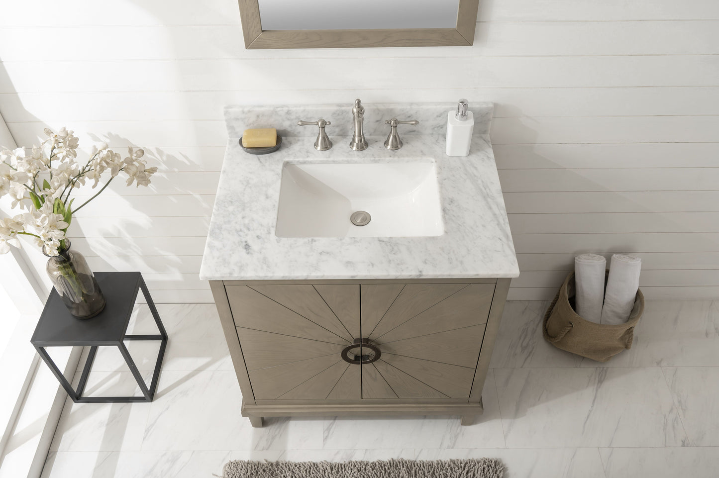 Legion Furniture WLF7040-30-AGO-CW Legion Furniture WLF7040-30-AGO-CW 30" Antique Gray Oak Vanity with Carrara White Top