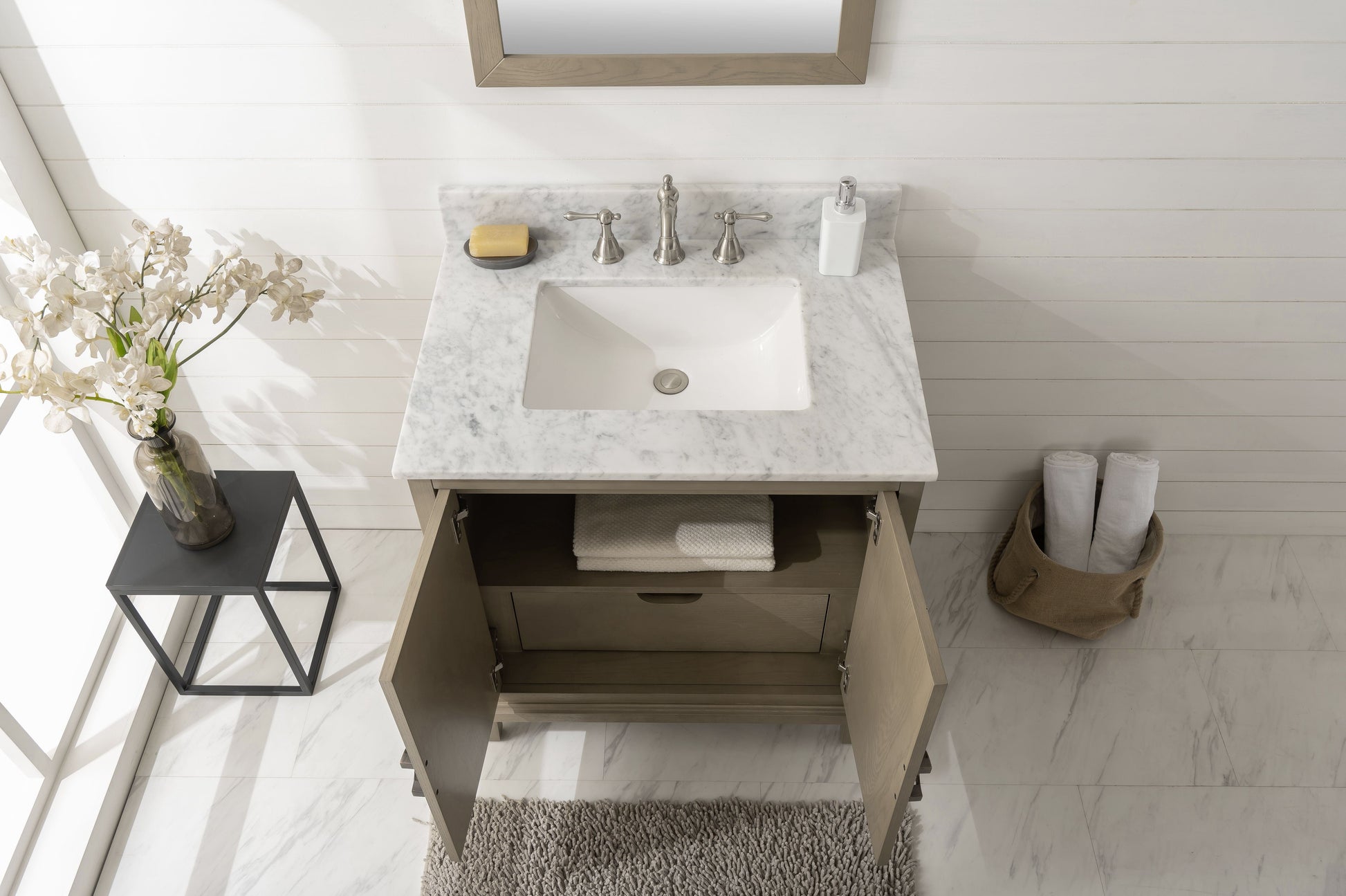 Legion Furniture WLF7040-30-AGO-CW Legion Furniture WLF7040-30-AGO-CW 30" Antique Gray Oak Vanity with Carrara White Top