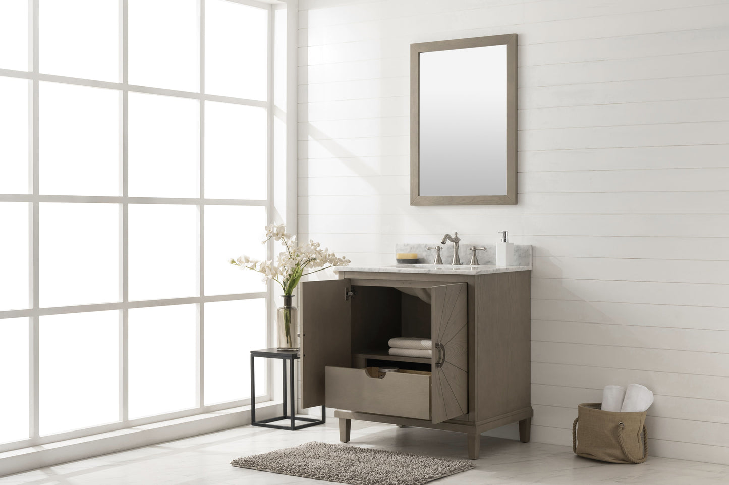 Legion Furniture WLF7040-30-AGO-CW Legion Furniture WLF7040-30-AGO-CW 30" Antique Gray Oak Vanity with Carrara White Top