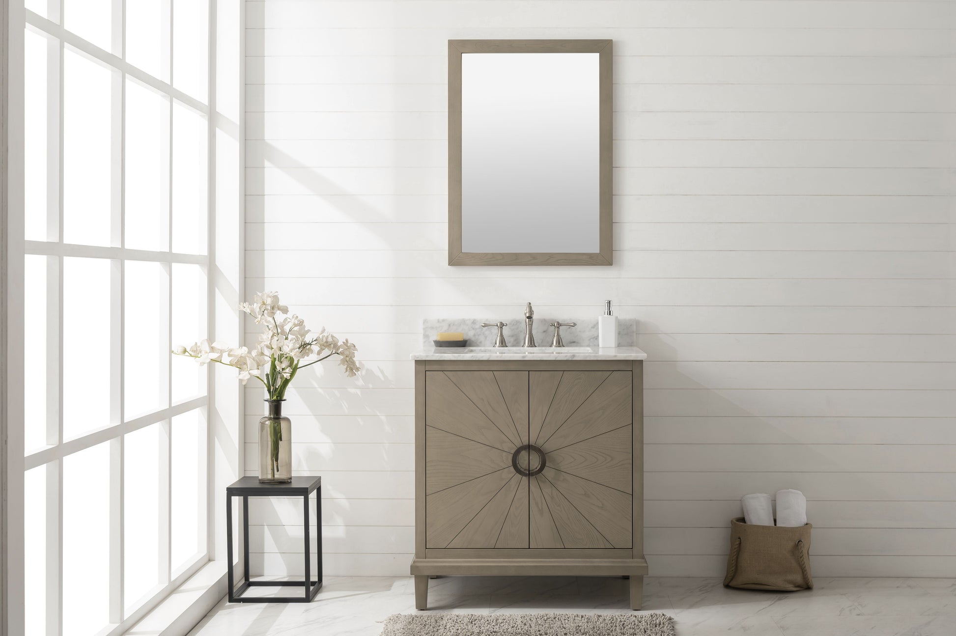 Legion Furniture WLF7040-30-AGO-CW Legion Furniture WLF7040-30-AGO-CW 30" Antique Gray Oak Vanity with Carrara White Top