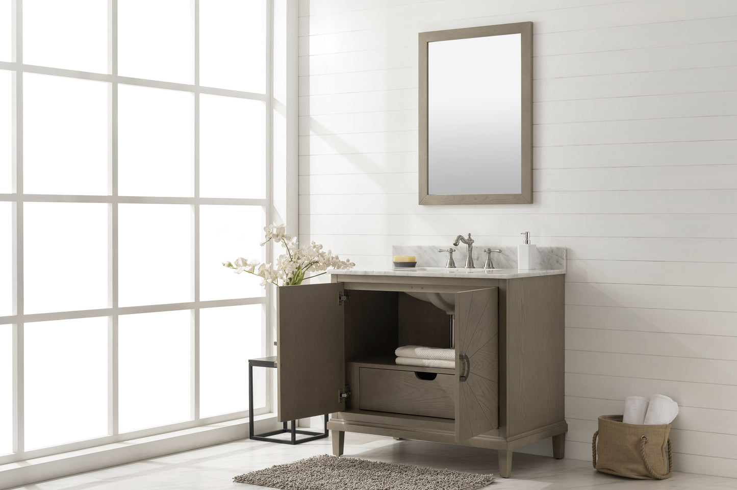 Legion Furniture WLF7040-36-AGO-CW Legion Furniture WLF7040-36-AGO-CW 36" Antique Gray Oak Vanity with Carrara White Top