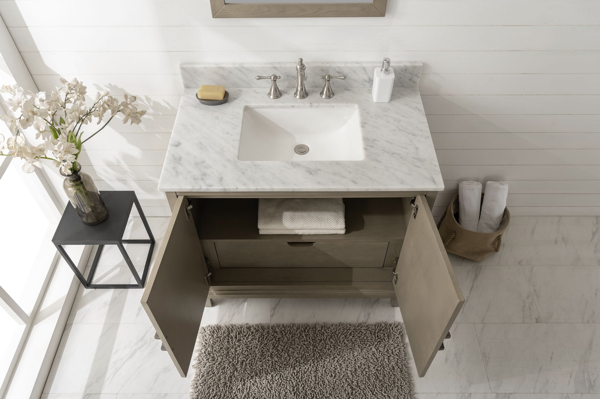 Legion Furniture WLF7040-36-AGO-CW Legion Furniture WLF7040-36-AGO-CW 36" Antique Gray Oak Vanity with Carrara White Top