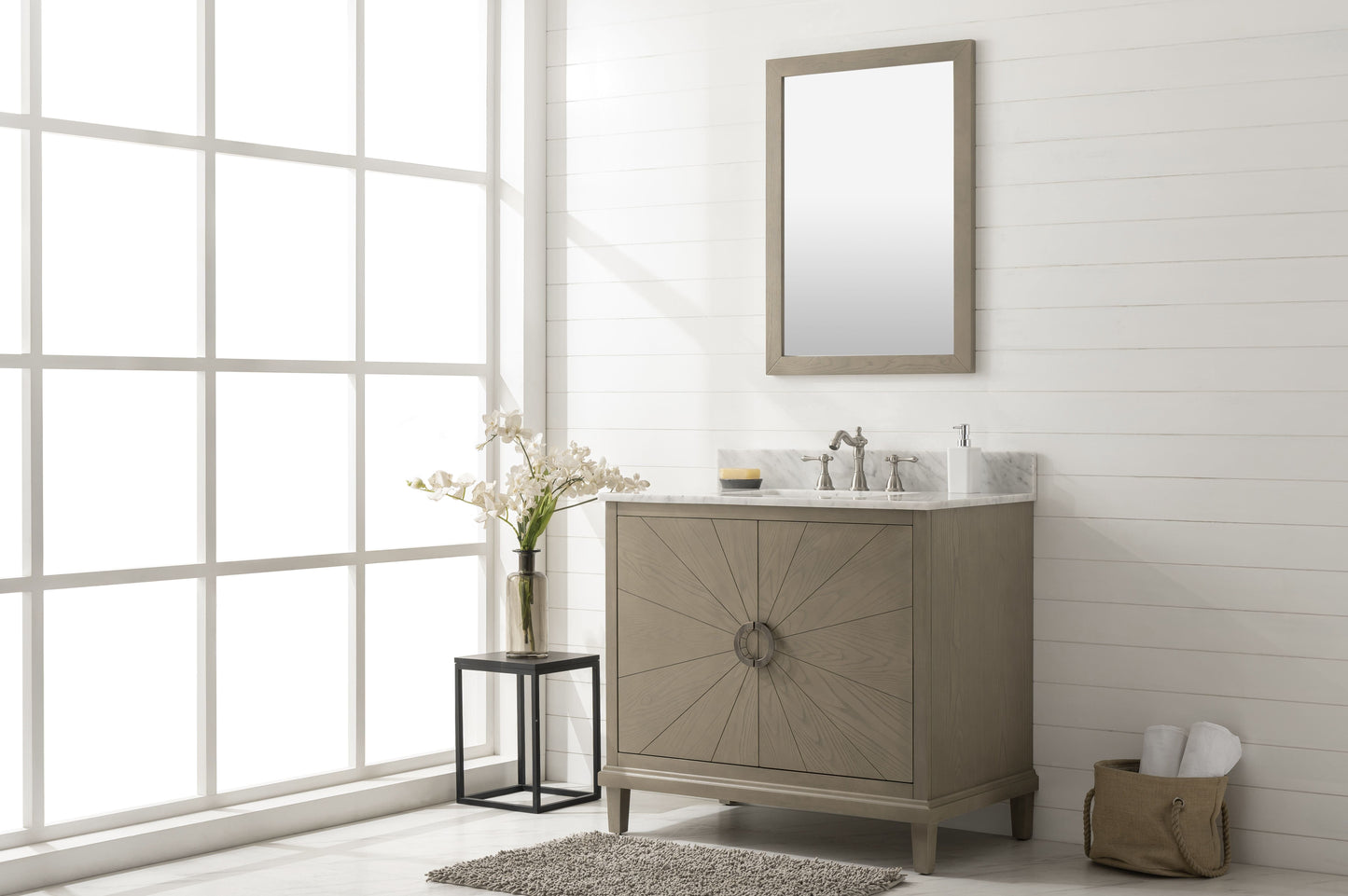 Legion Furniture WLF7040-36-AGO-CW Legion Furniture WLF7040-36-AGO-CW 36" Antique Gray Oak Vanity with Carrara White Top