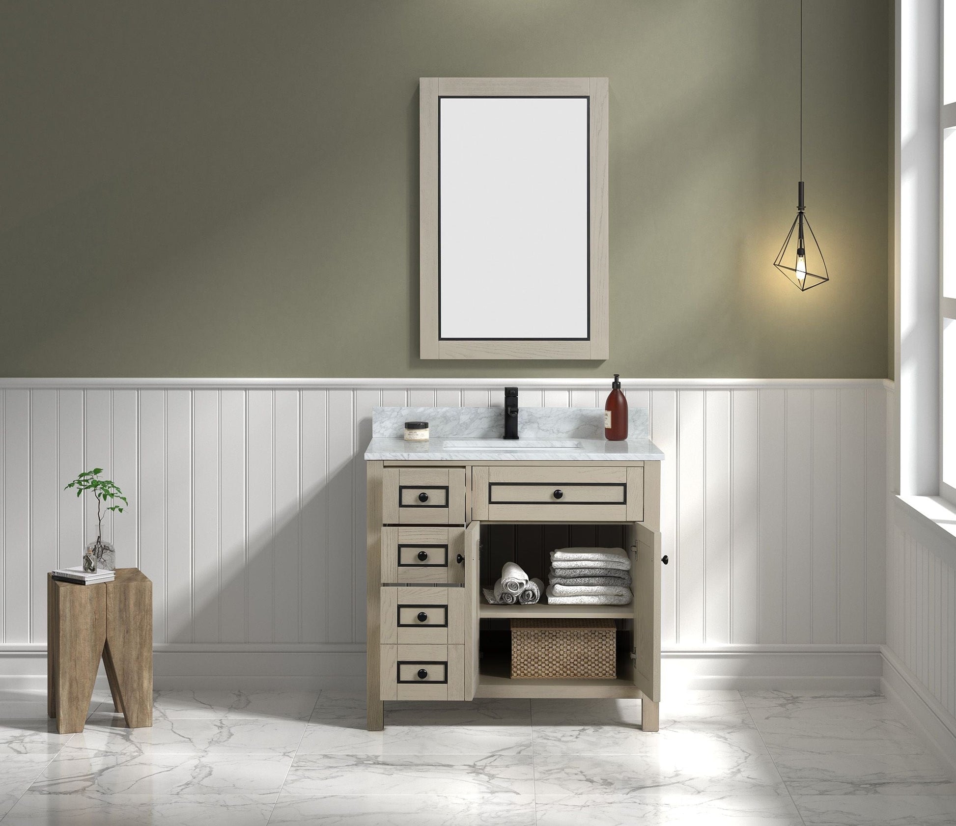 Legion Furniture WV2236-O Legion Furniture WV2236-O 36" Light Oak Finish Sink Vanity Cabinet with Carrara White Top