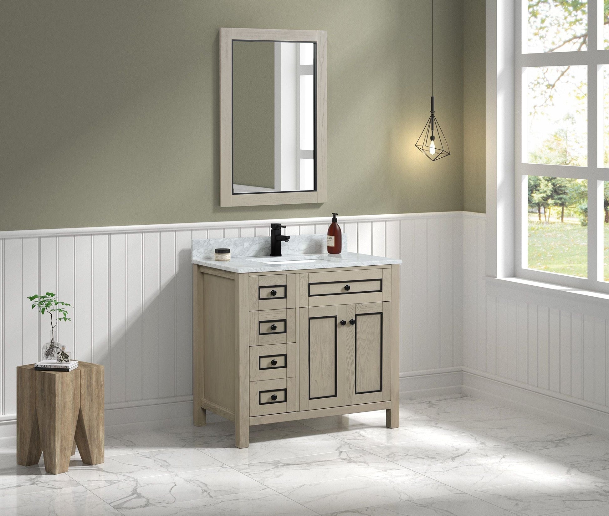 Legion Furniture WV2236-O Legion Furniture WV2236-O 36" Light Oak Finish Sink Vanity Cabinet with Carrara White Top