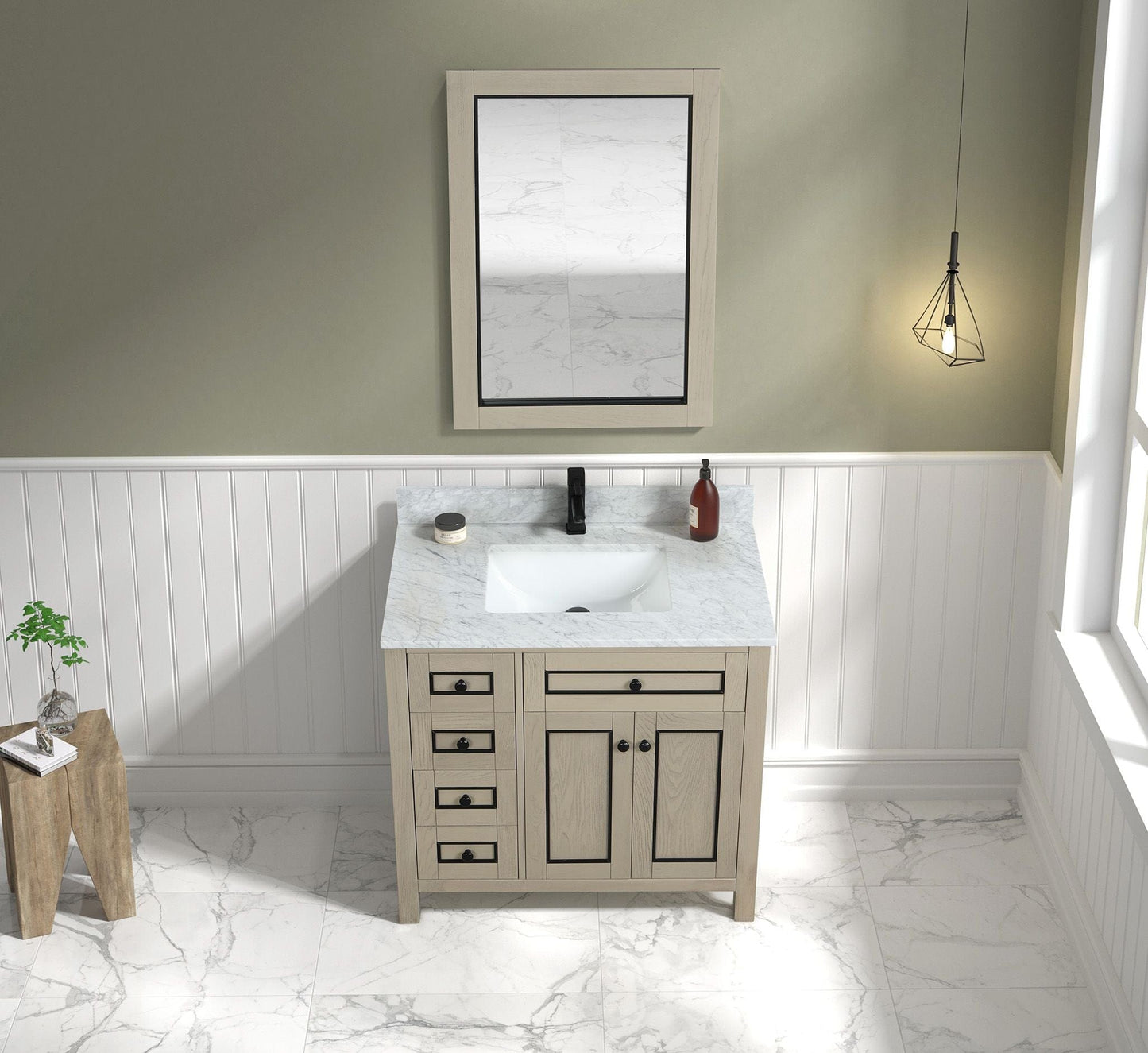 Legion Furniture WV2236-O Legion Furniture WV2236-O 36" Light Oak Finish Sink Vanity Cabinet with Carrara White Top