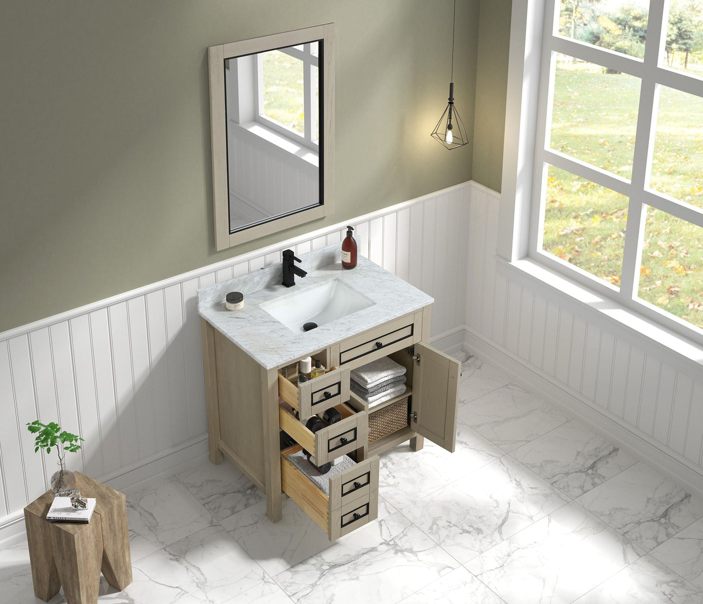 Legion Furniture WV2236-O Legion Furniture WV2236-O 36" Light Oak Finish Sink Vanity Cabinet with Carrara White Top