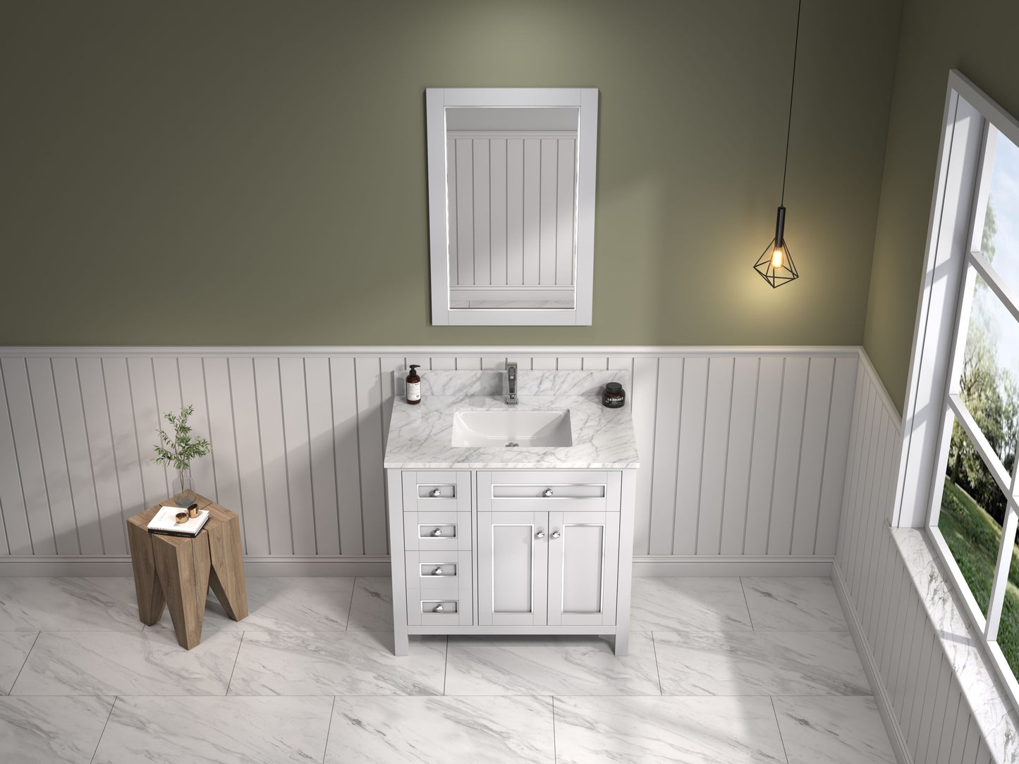 Legion Furniture WV2236-W Legion Furniture WV2236-W 36" White Finish Sink Vanity Cabinet with Carrara White Top