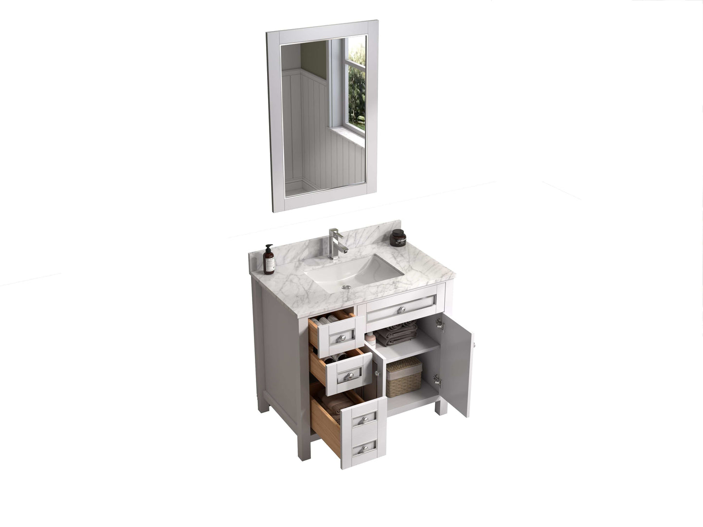 Legion Furniture WV2236-W Legion Furniture WV2236-W 36" White Finish Sink Vanity Cabinet with Carrara White Top