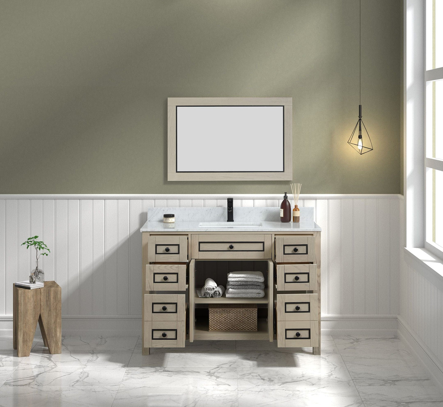 Legion Furniture WV2248-O Legion Furniture WV2248-O 48" Light Oak Finish Sink Vanity Cabinet with Carrara White Top