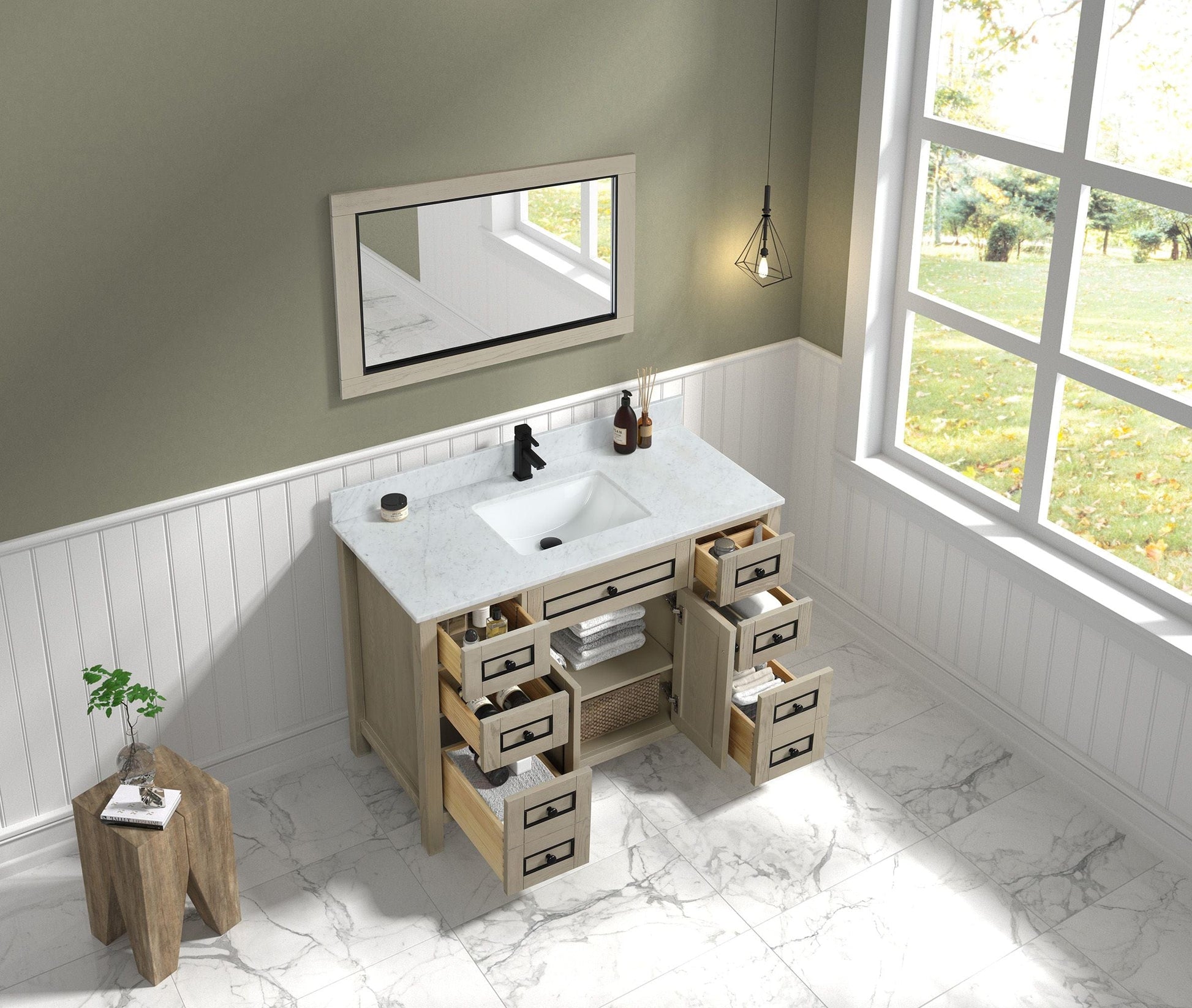 Legion Furniture WV2248-O Legion Furniture WV2248-O 48" Light Oak Finish Sink Vanity Cabinet with Carrara White Top