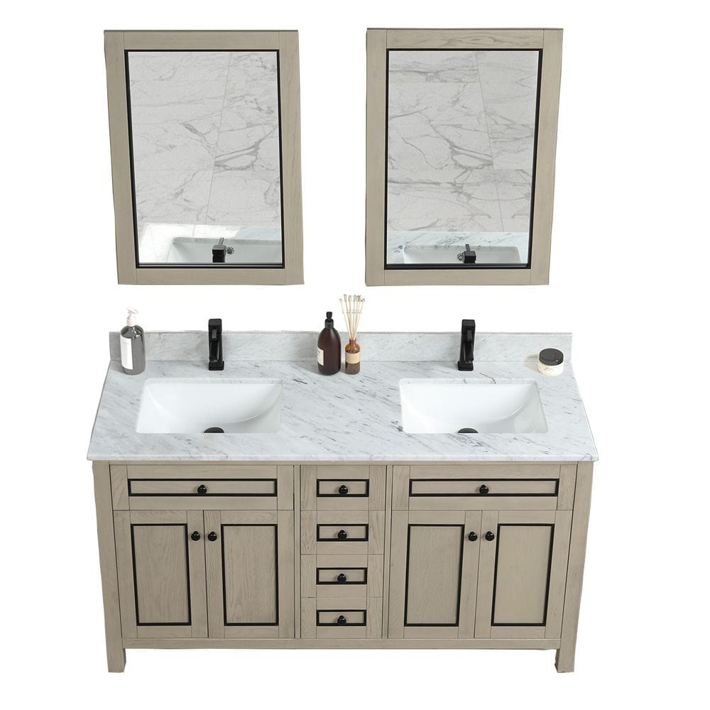 Legion Furniture WV2260-O Legion Furniture WV2260-O 60" Light Oak Finish Sink Vanity Cabinet with Carrara White Top