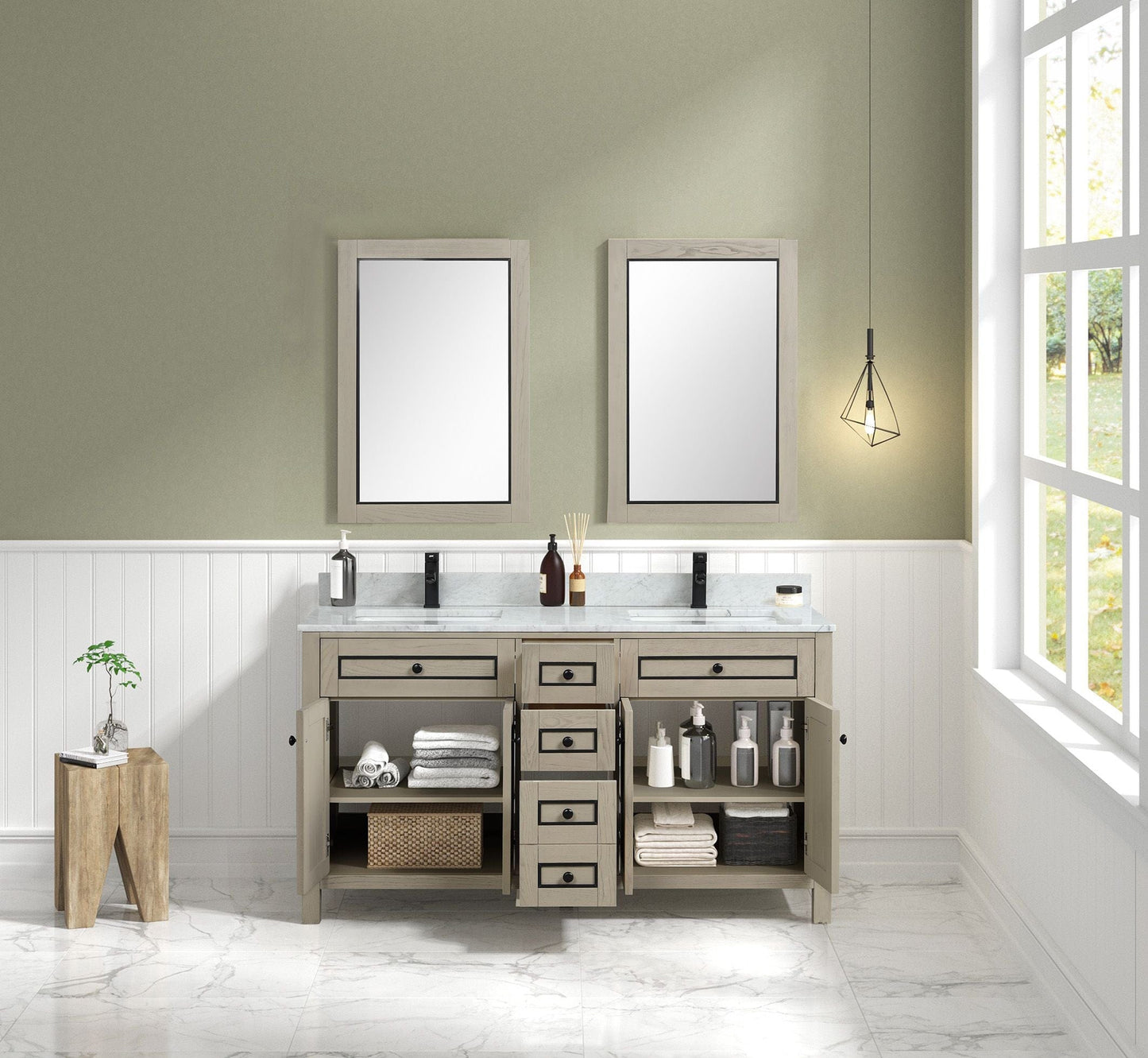 Legion Furniture WV2260-O Legion Furniture WV2260-O 60" Light Oak Finish Sink Vanity Cabinet with Carrara White Top